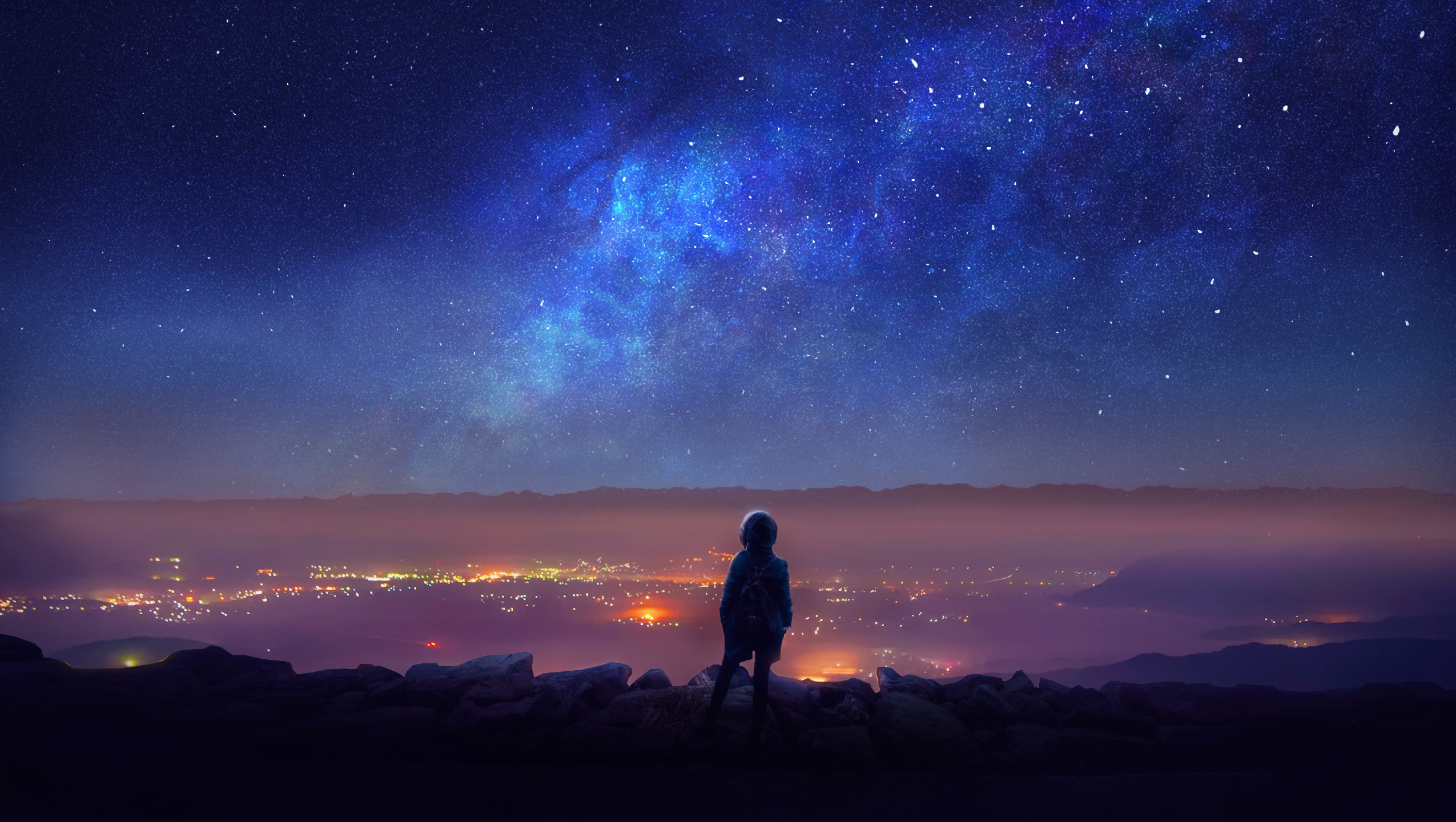Laden Sie das Landschaft, Fantasie, Kinder, Sterne, Nacht, Sternenklarer Himmel-Bild kostenlos auf Ihren PC-Desktop herunter
