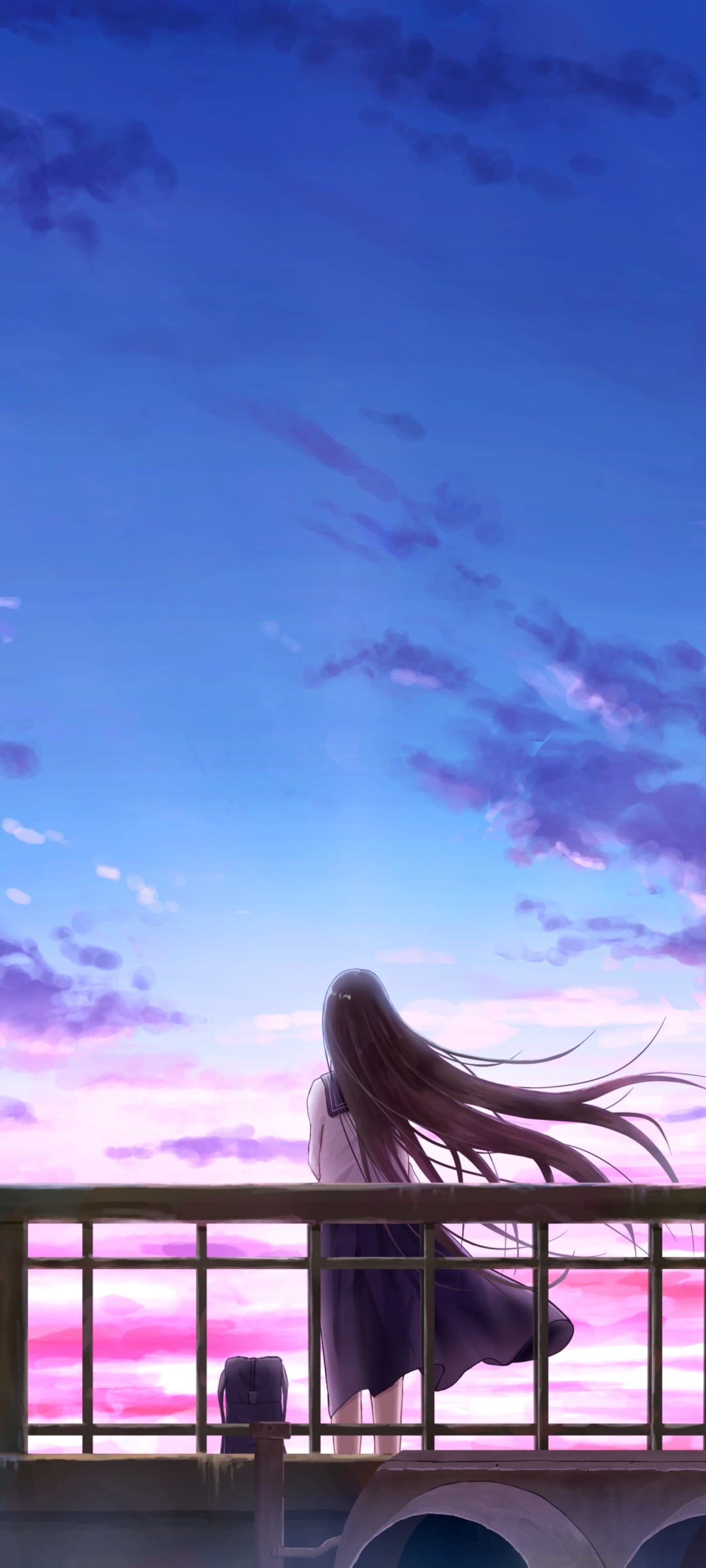 Download mobile wallpaper Anime, Sky, Original, Long Hair for free.