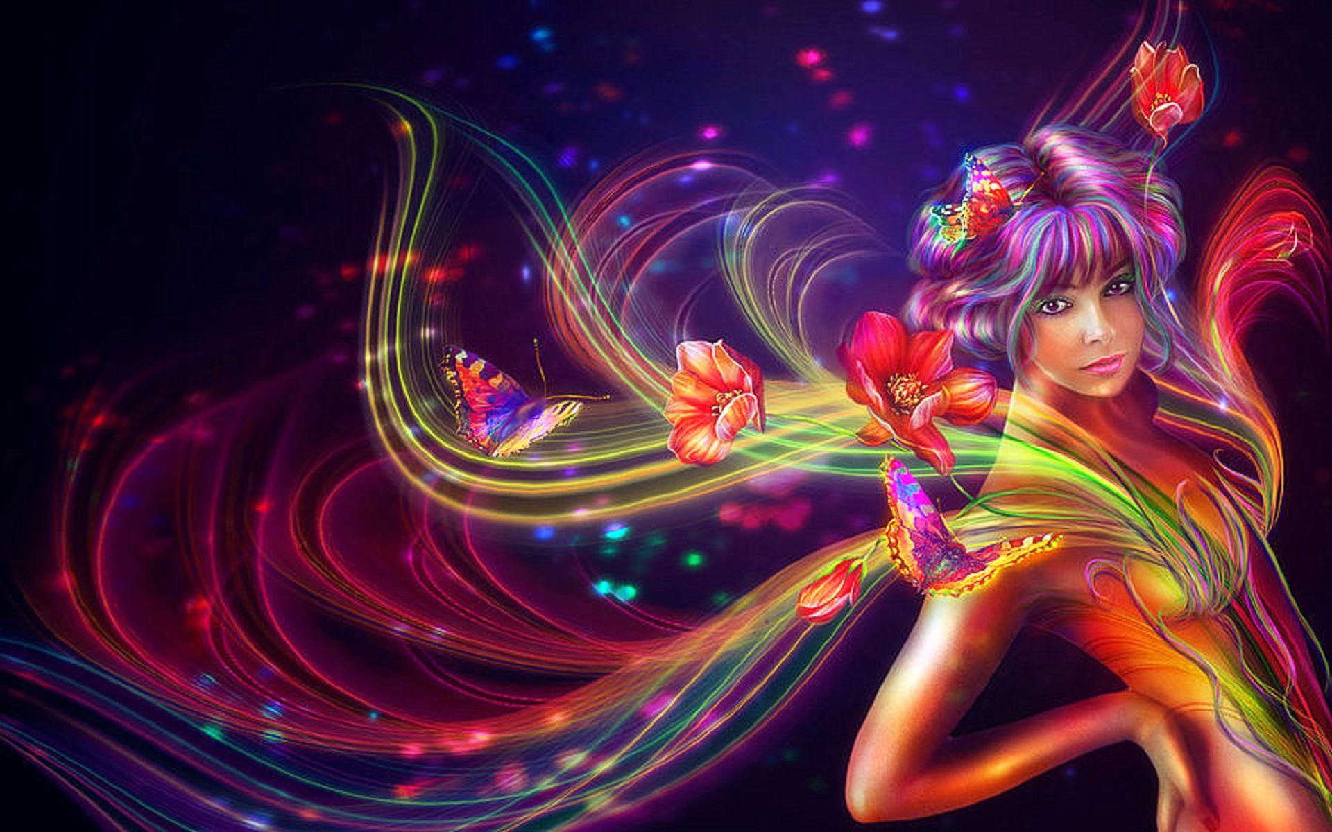 Free download wallpaper Fantasy, Flower, Butterfly, Colorful, Women on your PC desktop