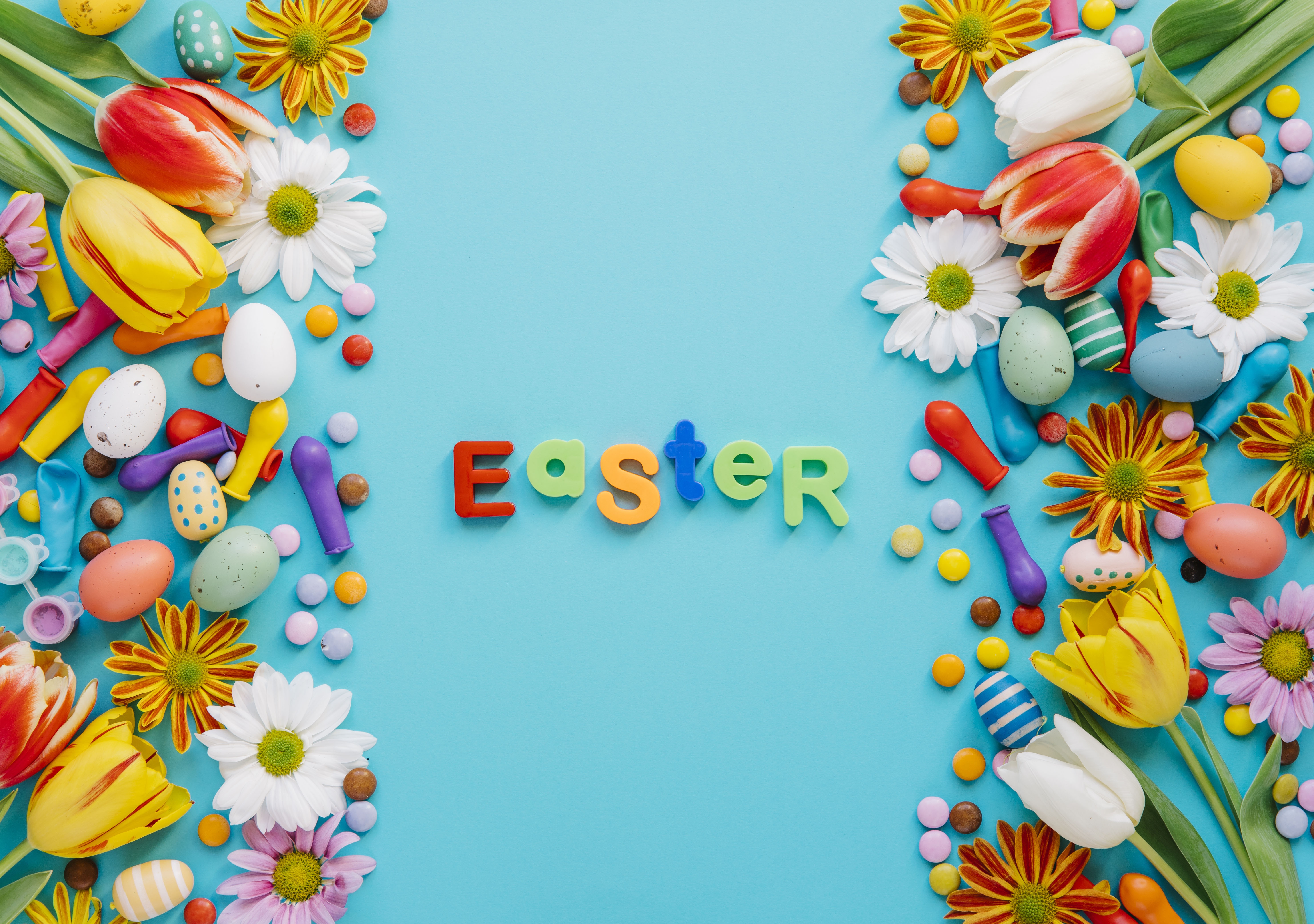 Free download wallpaper Easter, Flower, Holiday, Colors, Tulip, Easter Egg on your PC desktop