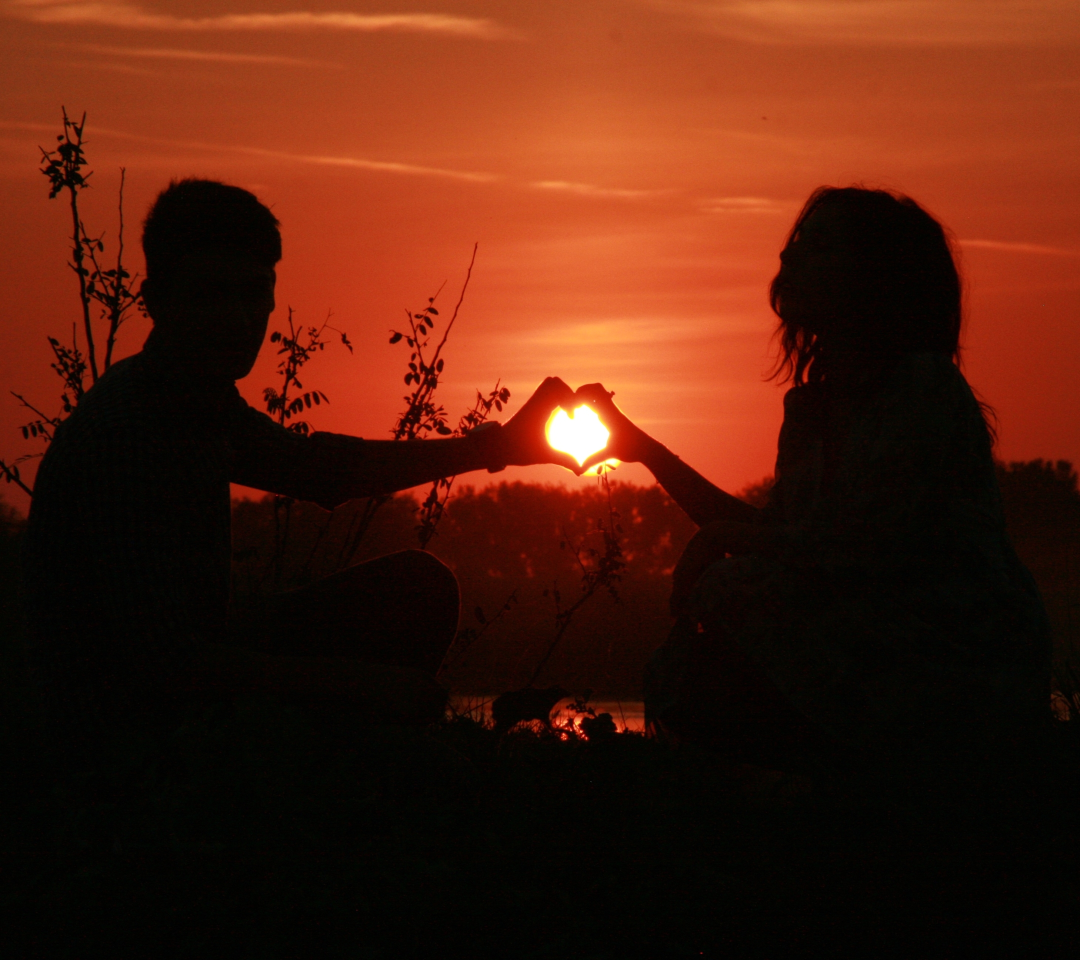 Download mobile wallpaper Sunset, Love, Silhouette, Couple, Photography, Romantic for free.