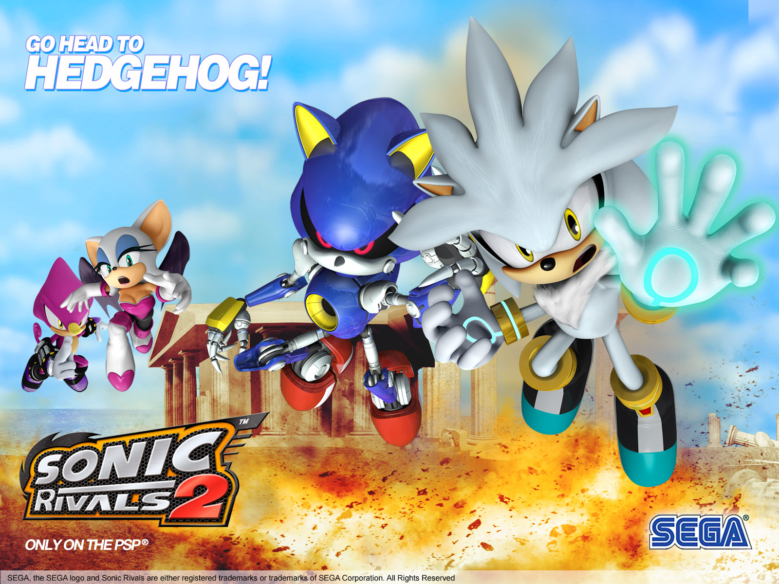 video game, sonic rivals 2, espio the chameleon, metal sonic, rouge the bat, silver the hedgehog, sonic