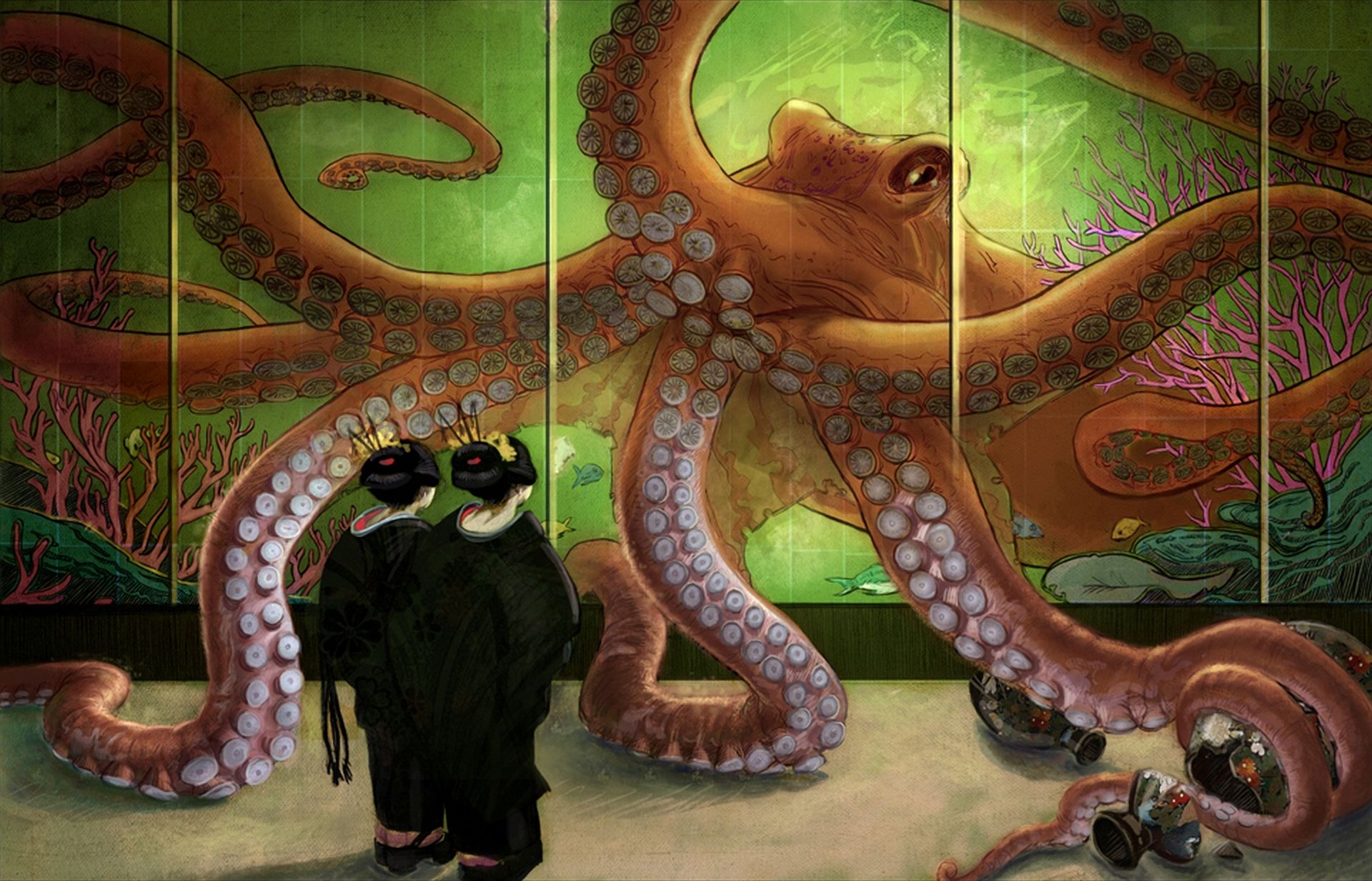 artistic, oriental, octopus