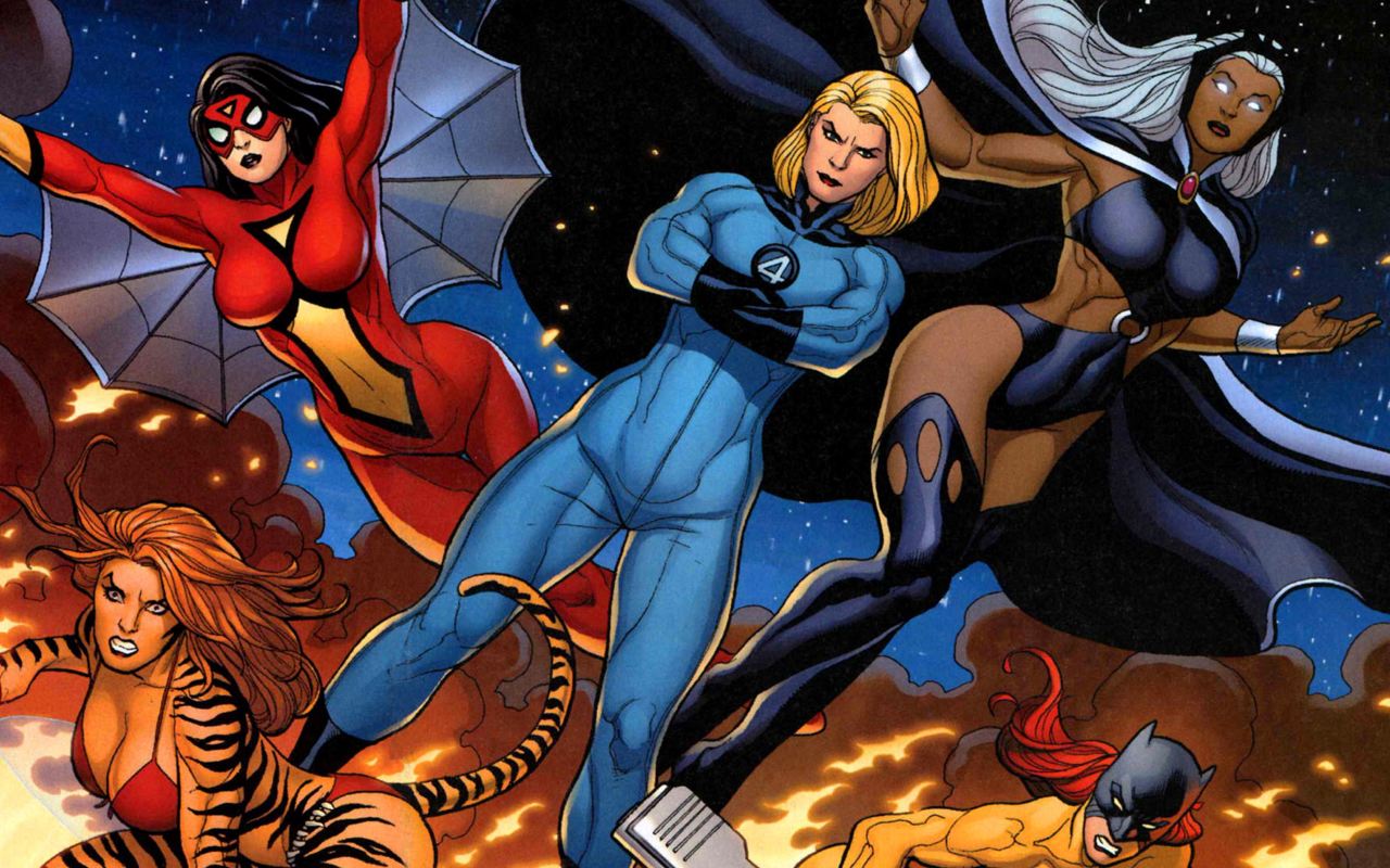 comics, marvel comics, hellcat (marvel comics), invisible woman, spider woman, storm (marvel comics), tigra (marvel comics)