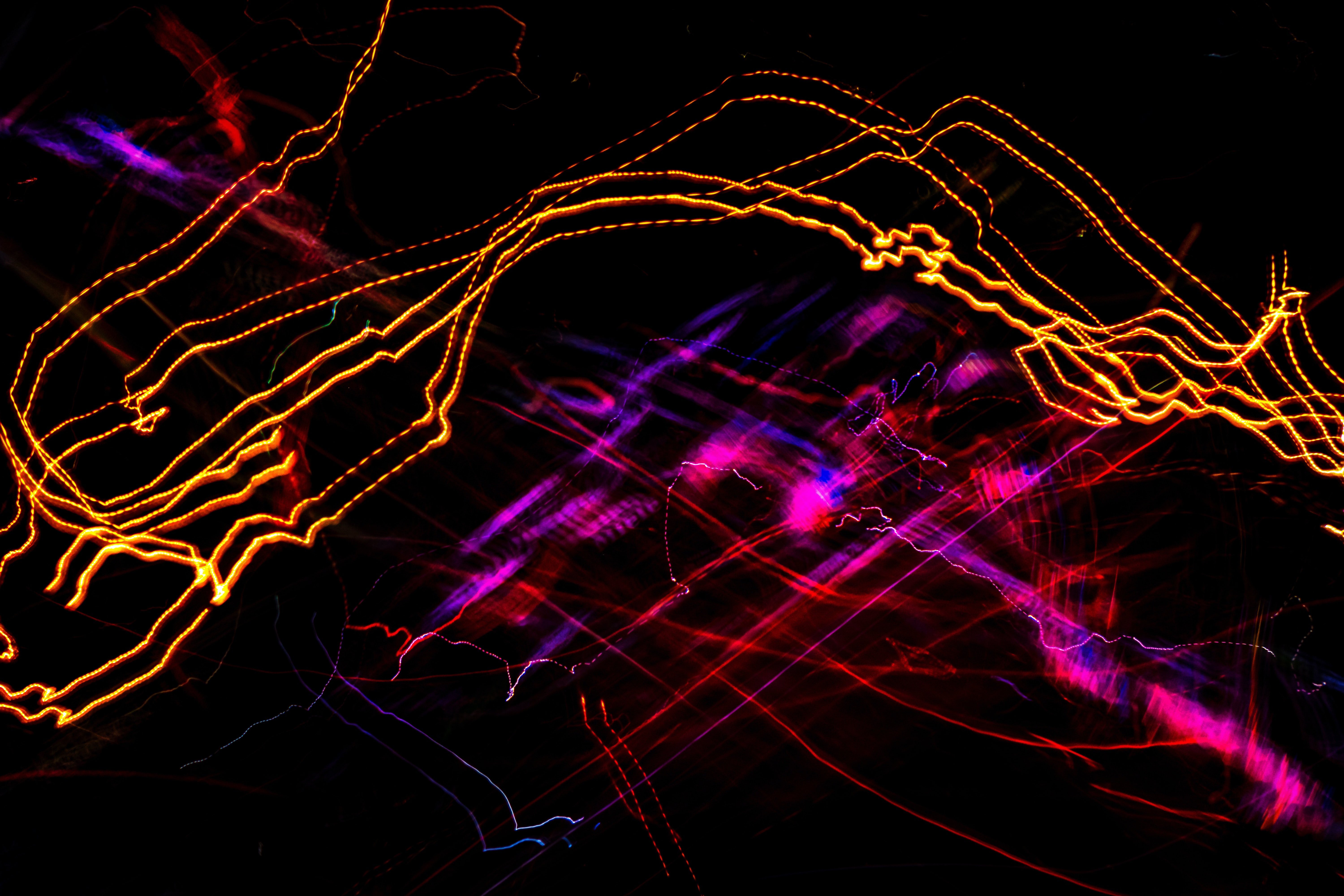 Download mobile wallpaper Long Exposure, Shine, Light, Lines, Abstract, Neon for free.