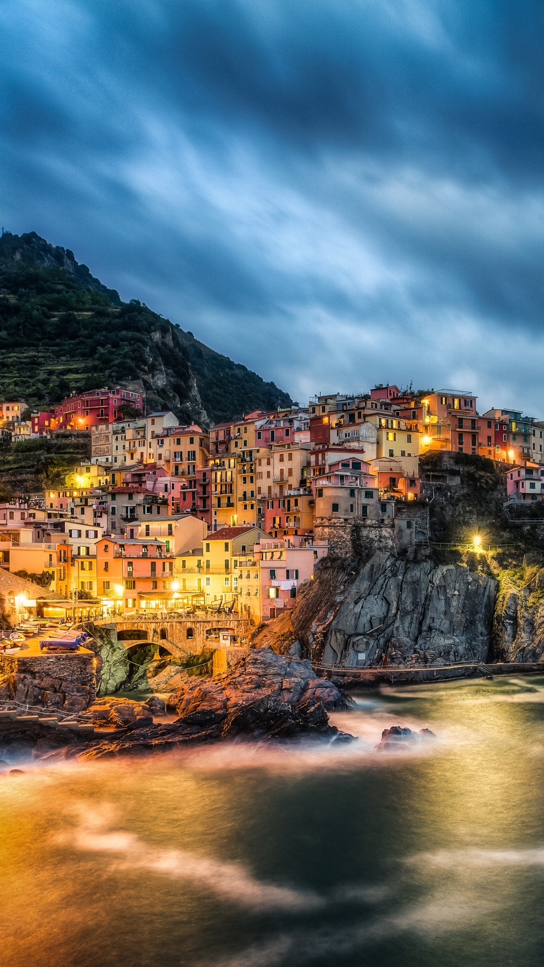 Download mobile wallpaper Night, Italy, Cloud, Manarola, Cinque Terre, Man Made, Time Lapse, Liguria, Towns for free.