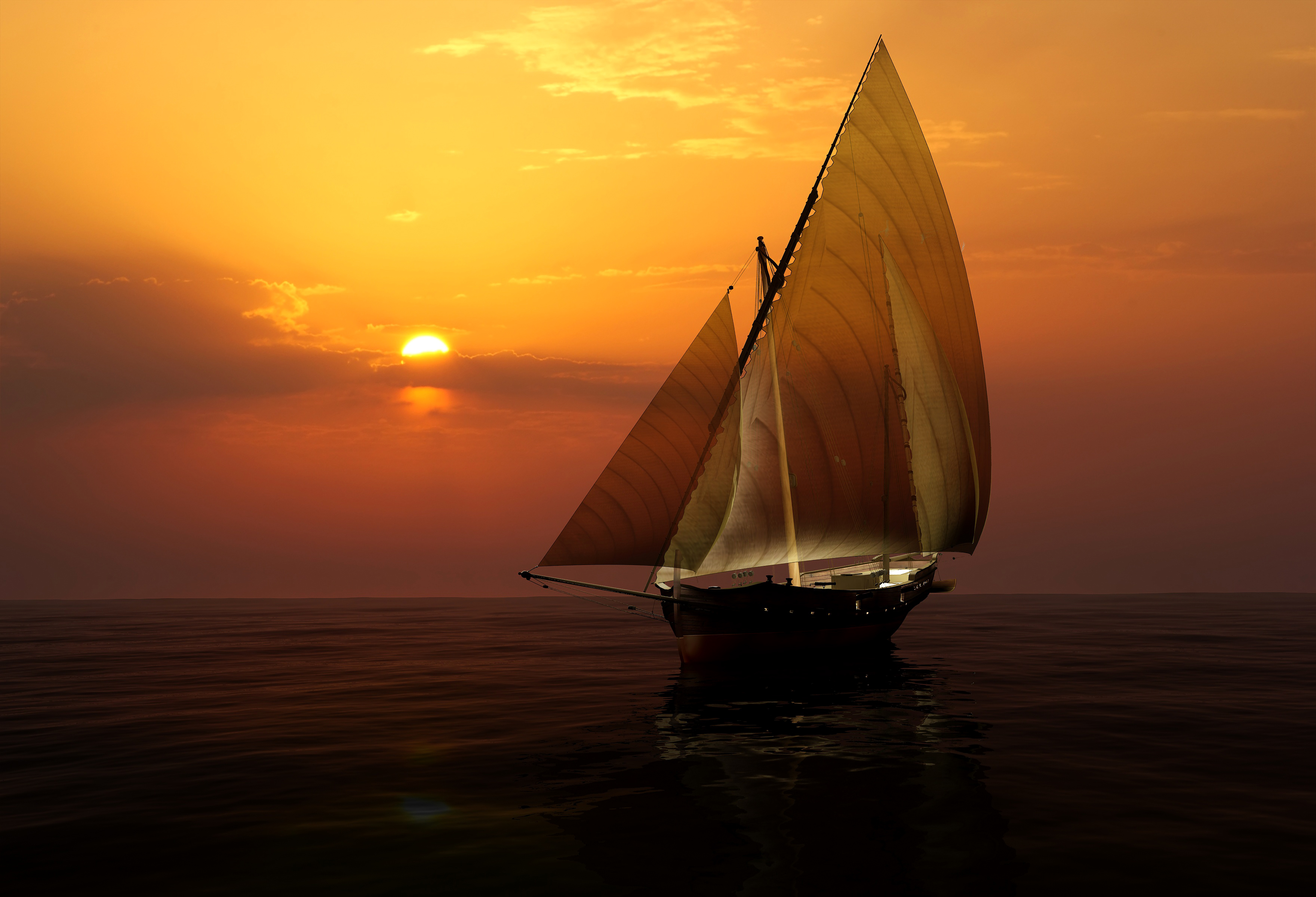 vehicles, sailboat, boat, sailing, sky, sunset