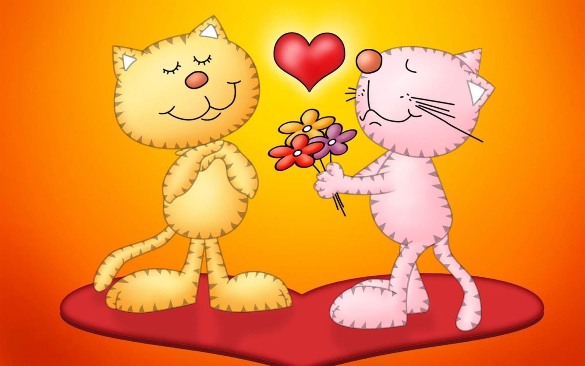 Download mobile wallpaper Love, Flower, Cat, Bouquet, Heart, Artistic, Orange (Color) for free.