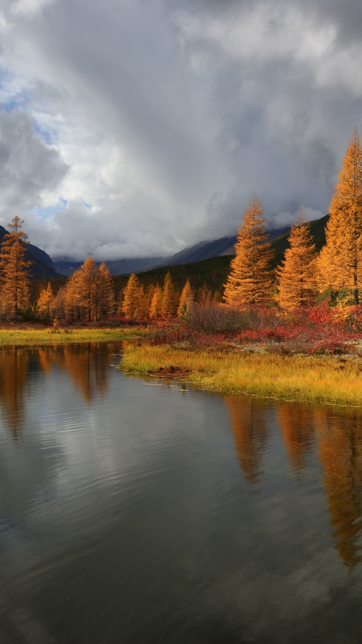 Download mobile wallpaper Landscape, Nature, Lake, Reflection, Fall, Earth, Cloud for free.