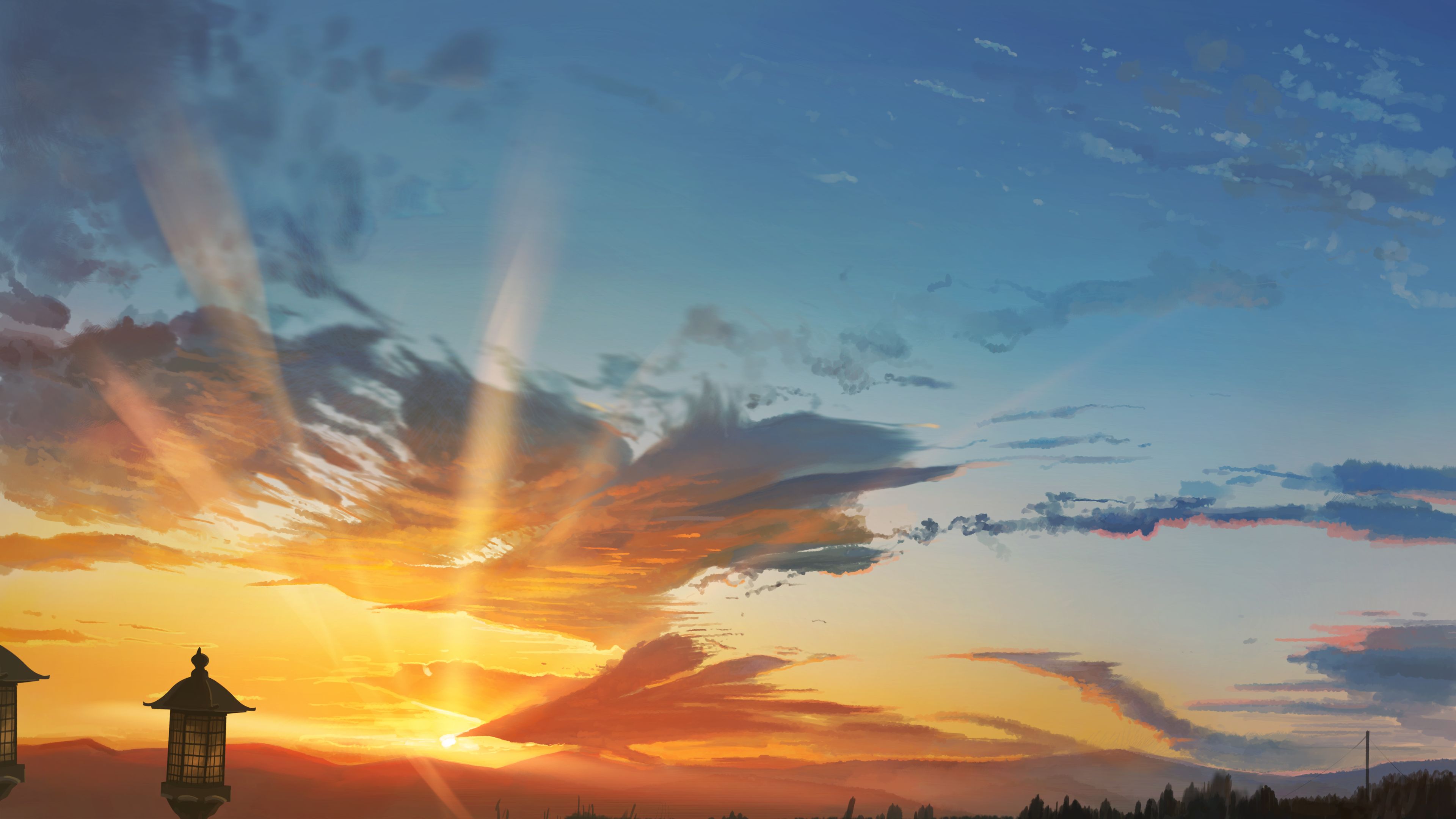 Download mobile wallpaper Anime, Sunset, Sky, Cloud, Original, Sunshine for free.
