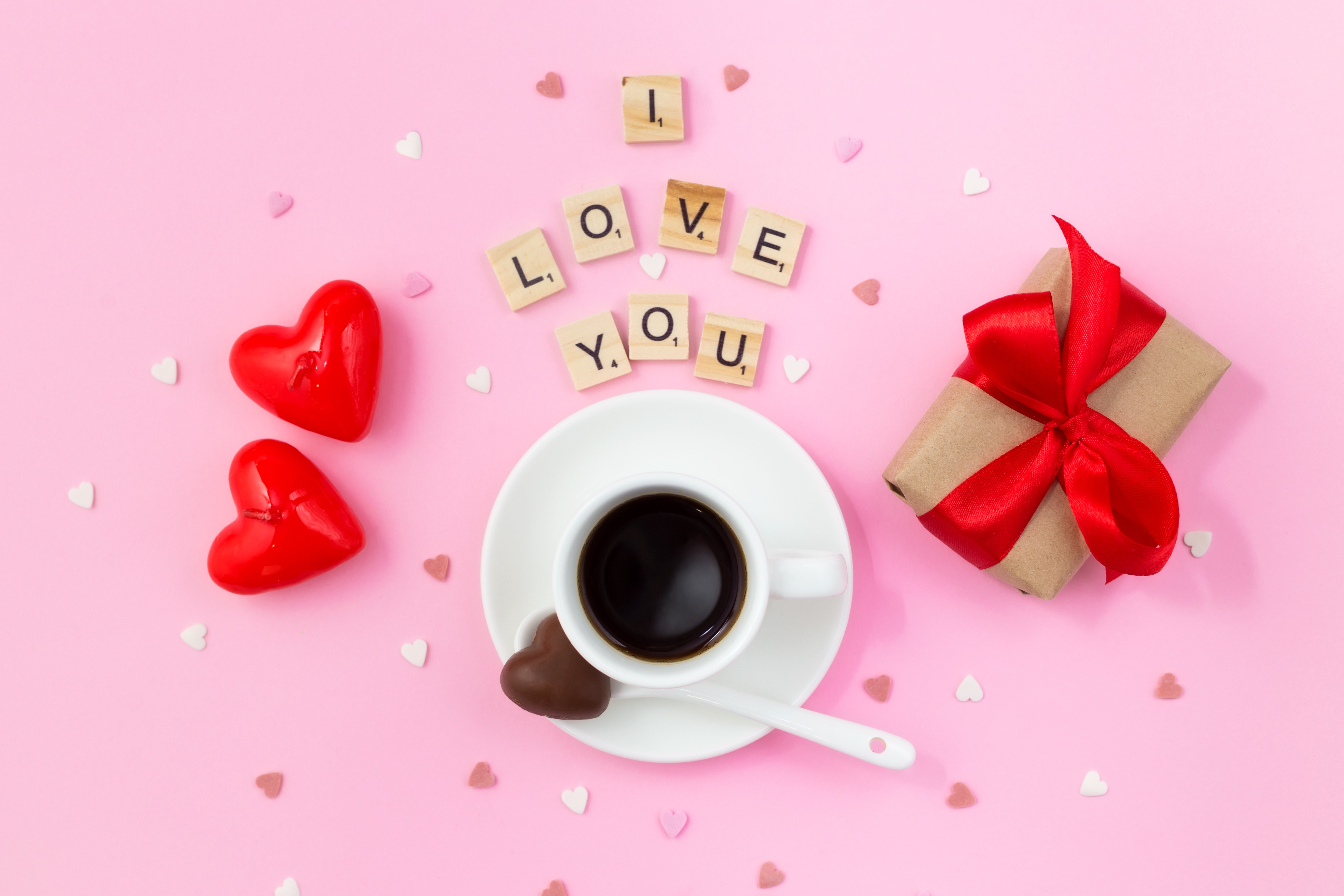 Handy-Wallpaper Feiertage, Liebe, Valentinstag, Tasse, Geschenk, Herz, Getränk, Kaffee kostenlos herunterladen.