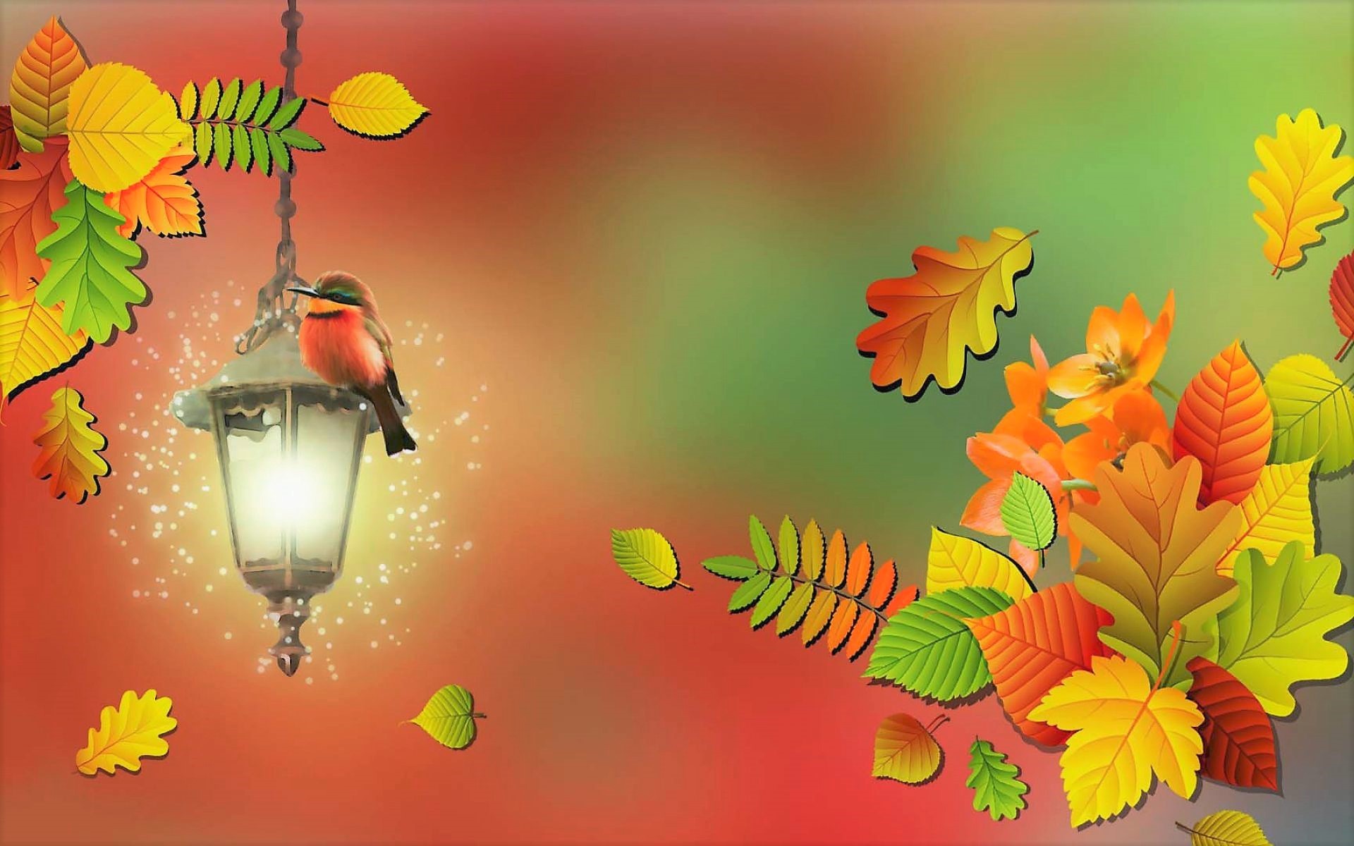 Download mobile wallpaper Bird, Leaf, Fall, Lantern, Artistic, Bee Eater for free.