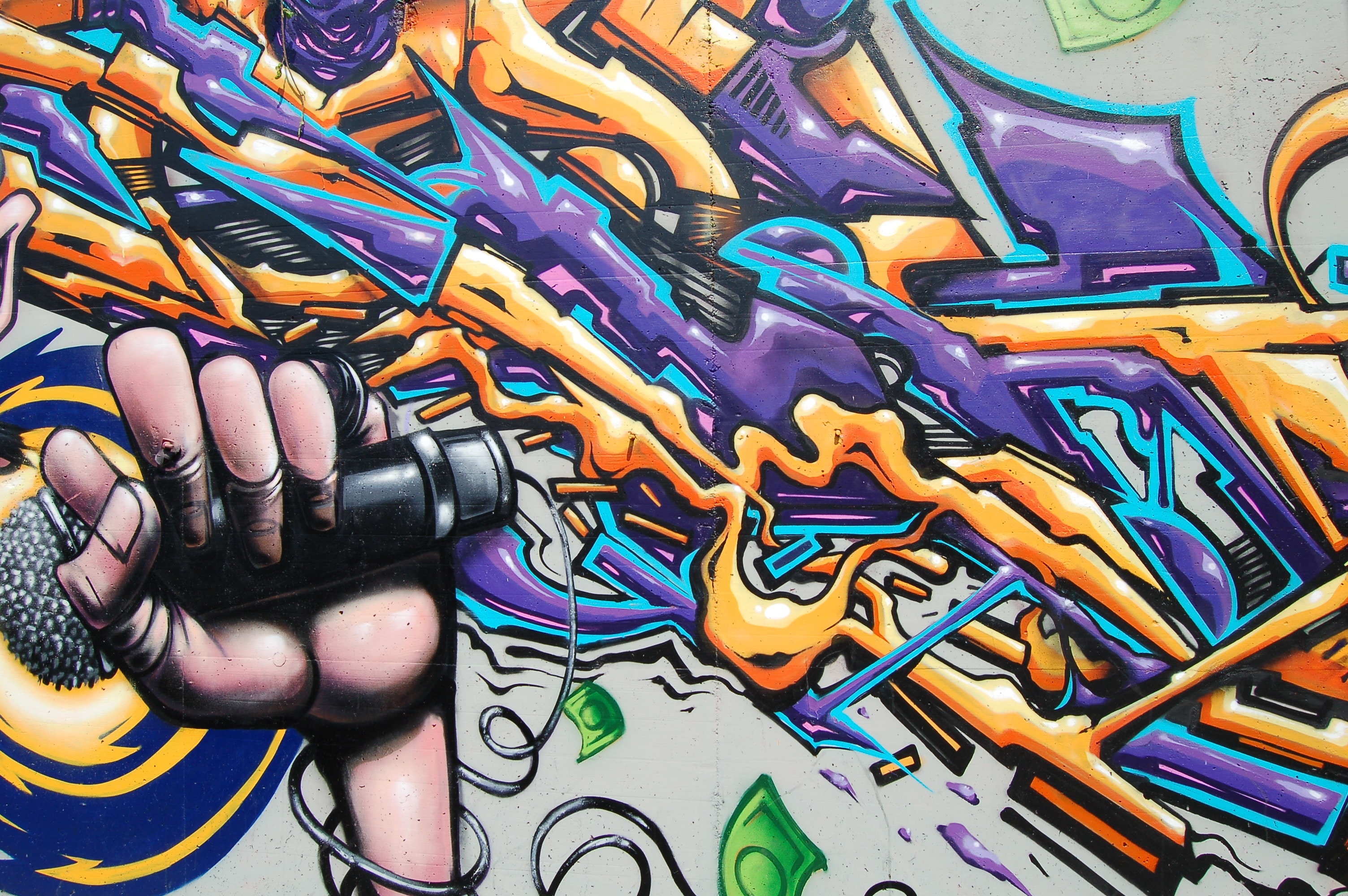 street art, art, microphone, graffiti, hand
