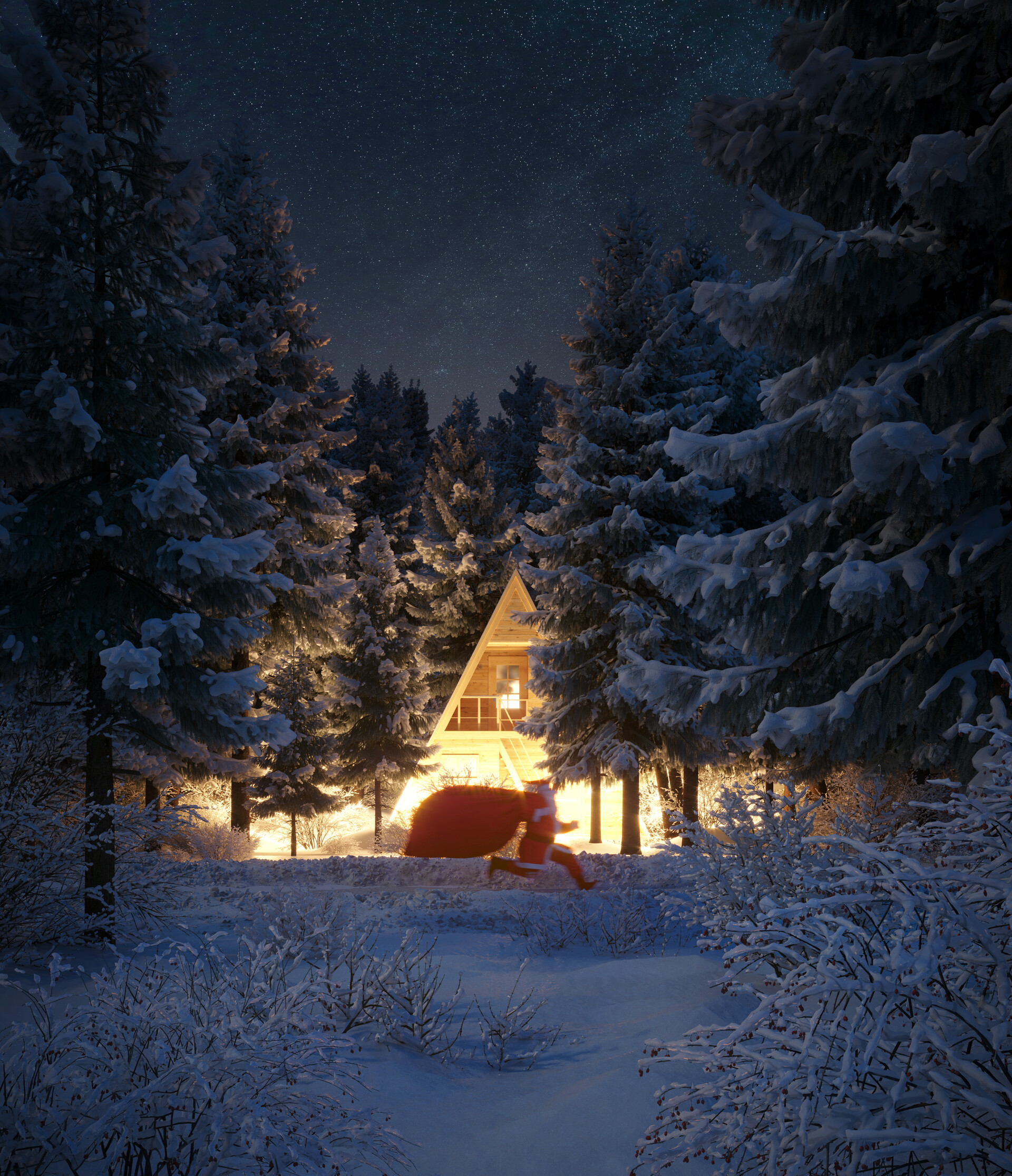 Download mobile wallpaper New Year, Snow, Holidays, Santa Claus, Forest, House, Christmas for free.