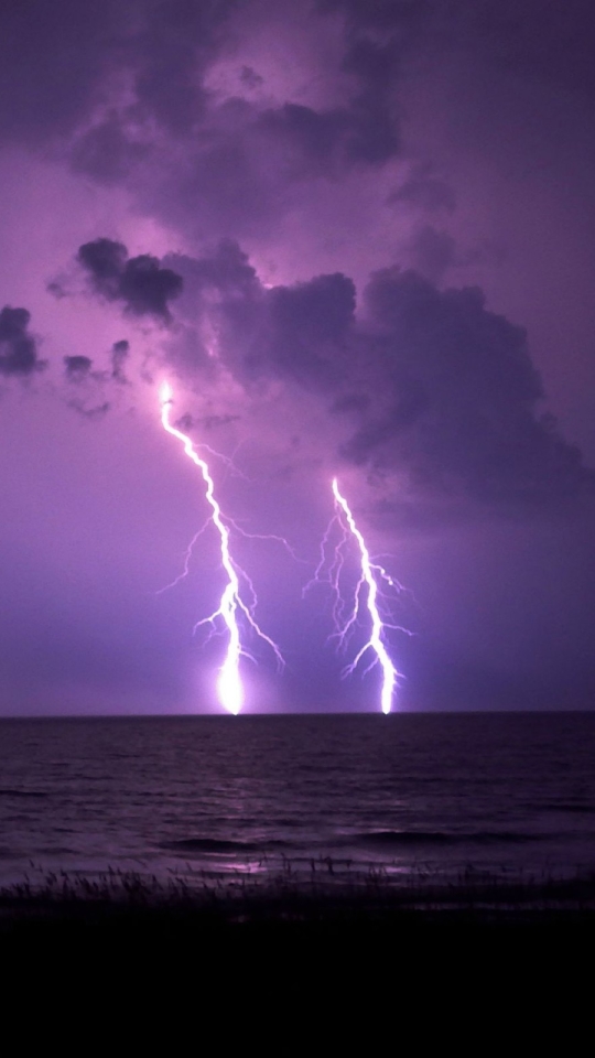 Download mobile wallpaper Night, Lightning, Purple, Photography for free.