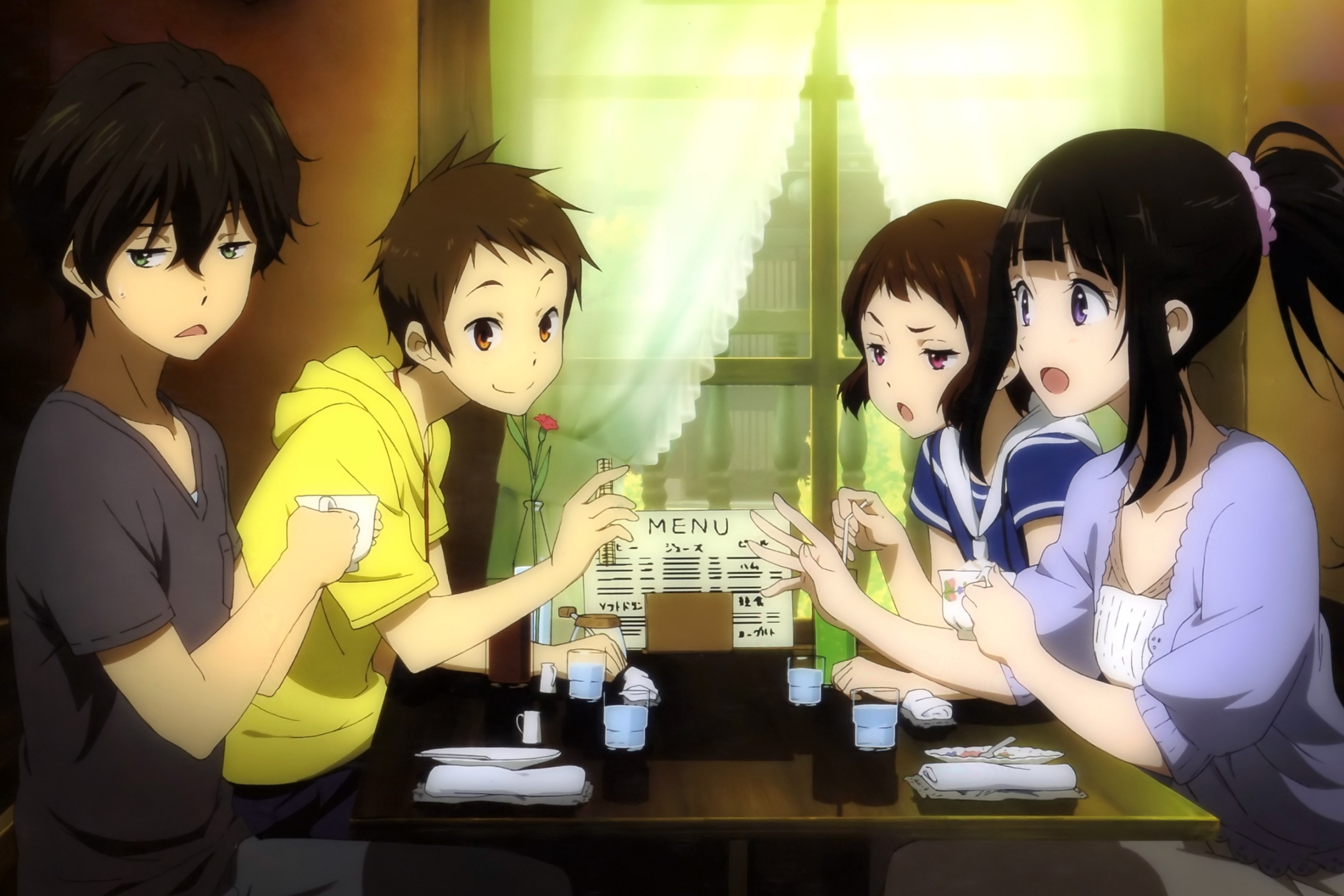 Descarga gratuita de fondo de pantalla para móvil de Animado, Eru Chitanda, Hotarō Oreki, Mayaka Ibara, Satoshi Fukube, Hyouka.