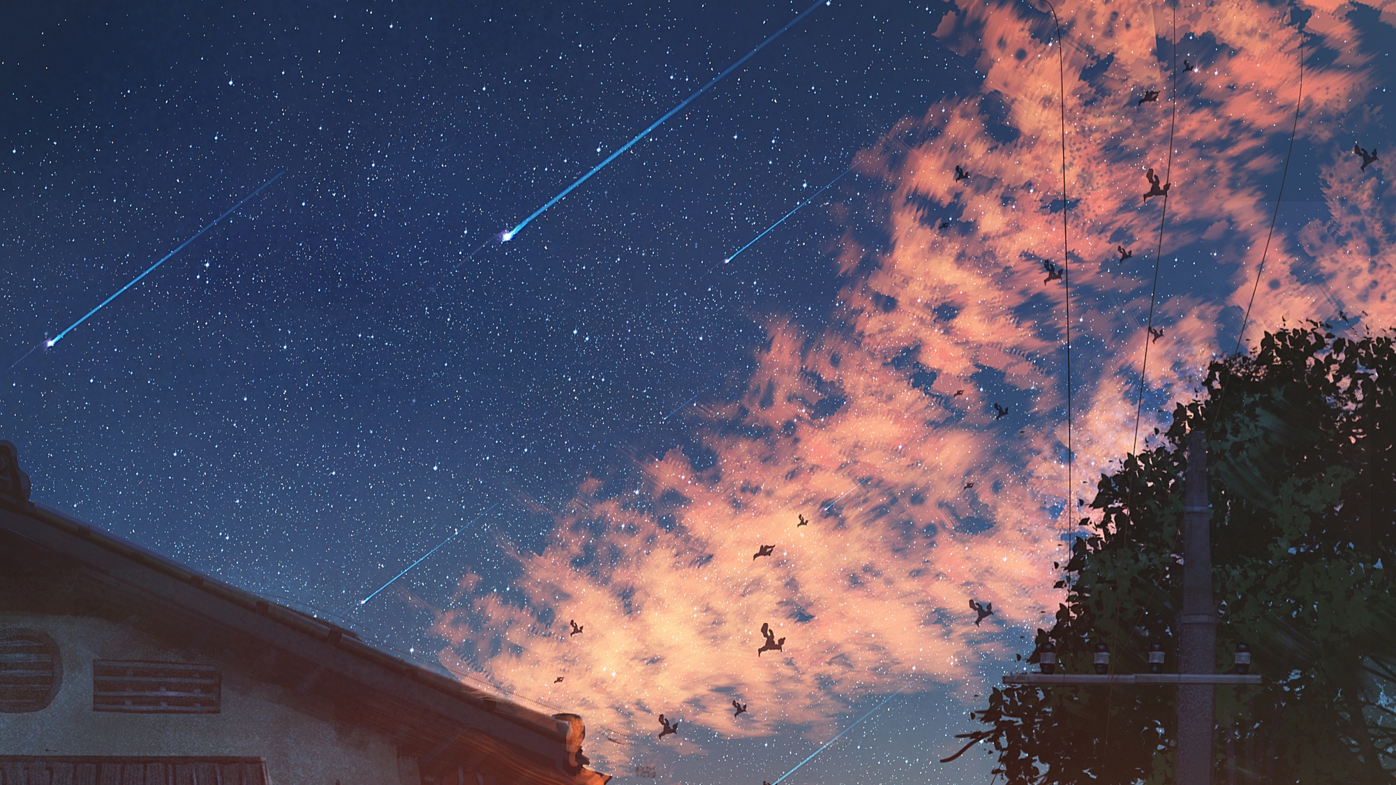 Download mobile wallpaper Anime, Starry Sky, Original, Shooting Star for free.