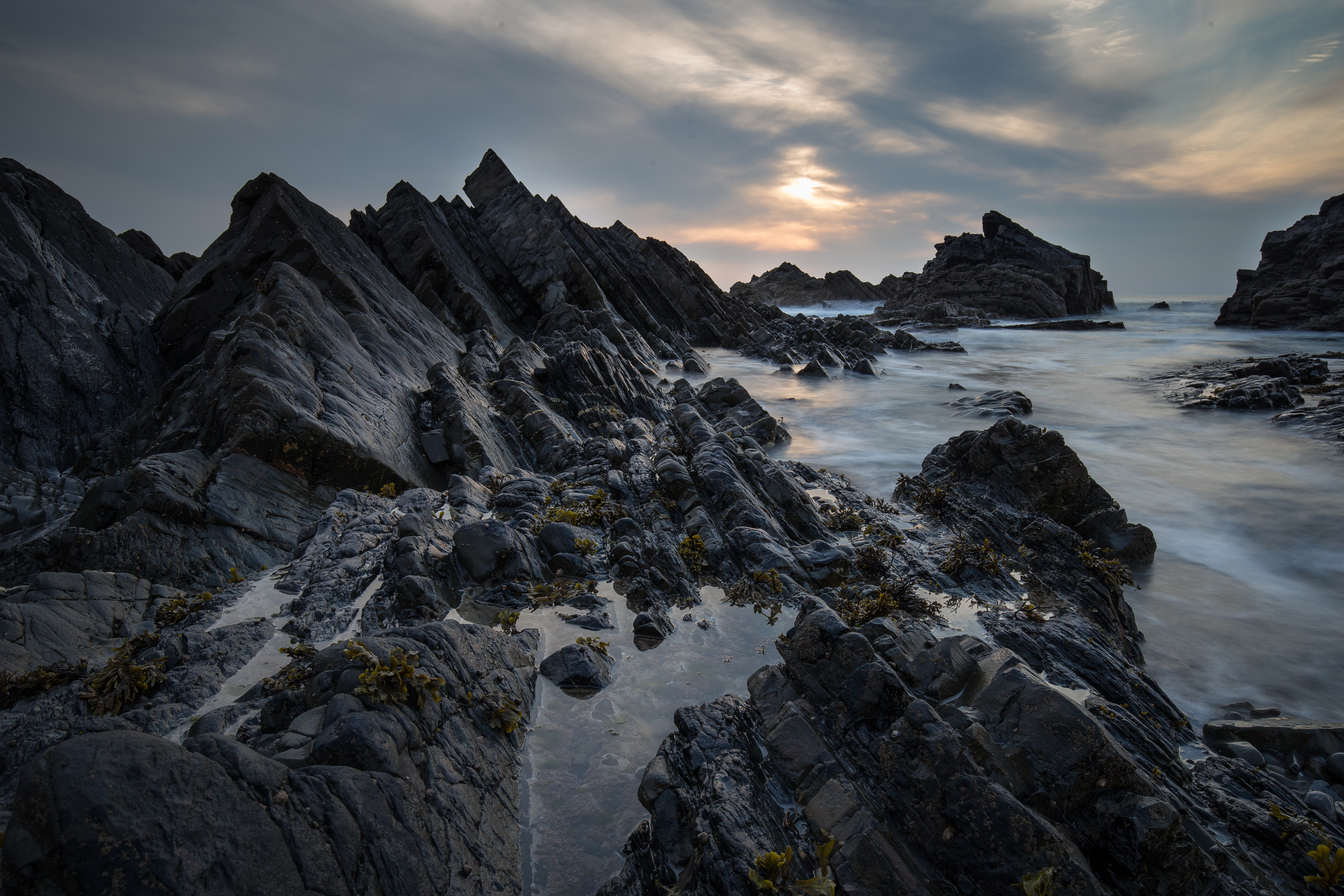 Free download wallpaper Nature, Sunset, Rocks, Coast, Sea, Landscape on your PC desktop