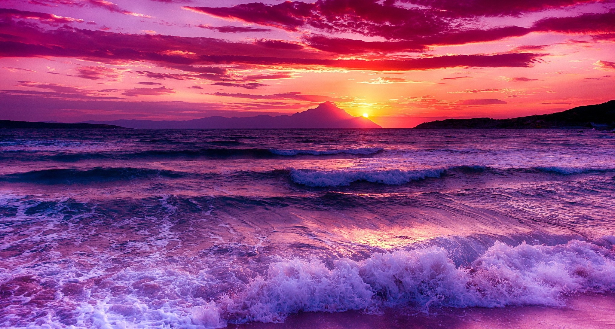 Download mobile wallpaper Sunset, Sky, Sea, Ocean, Earth, Wave for free.
