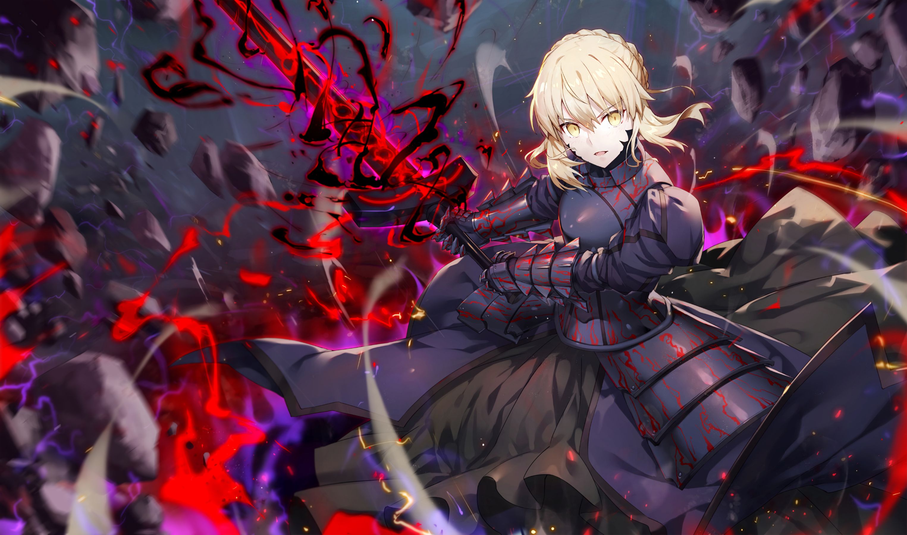 saber alter, anime, fate/stay night movie: heaven's feel, blonde, woman warrior, yellow eyes, fate series