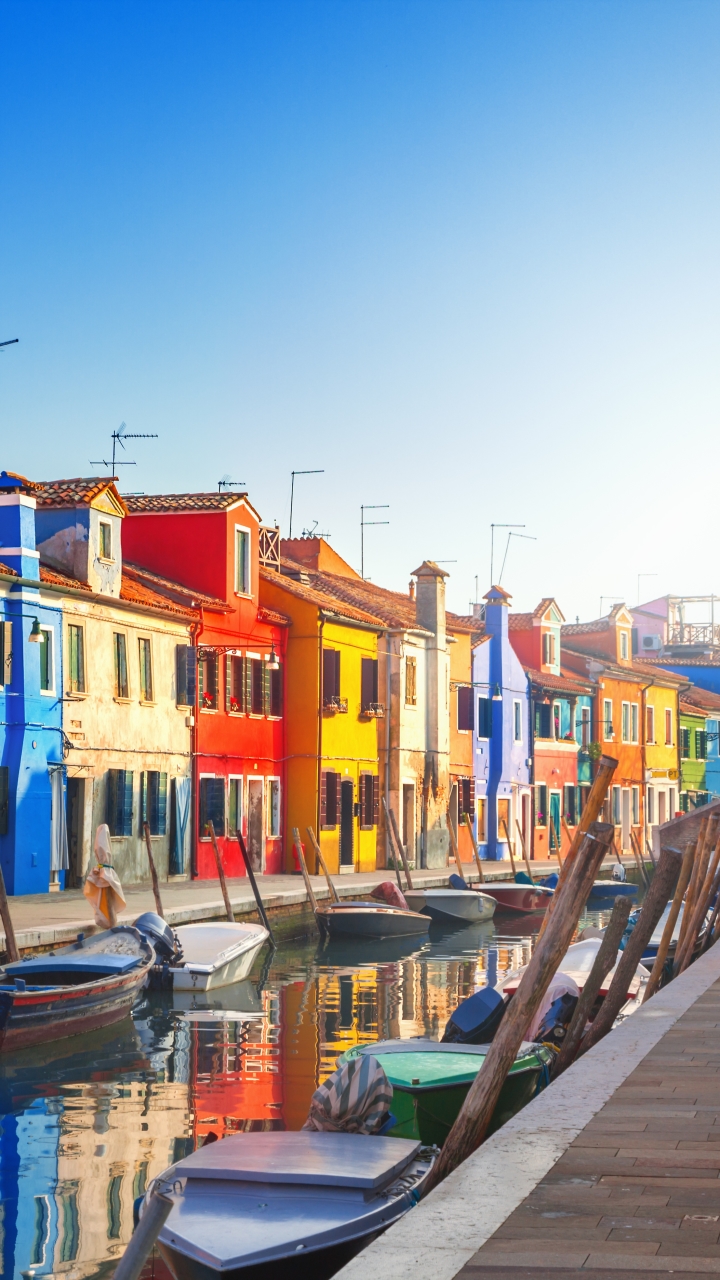 無料モバイル壁紙都市, 家, イタリア, ヴェネツィア, カラフル, ゴンドラ, マンメイド, 運河をダウンロードします。