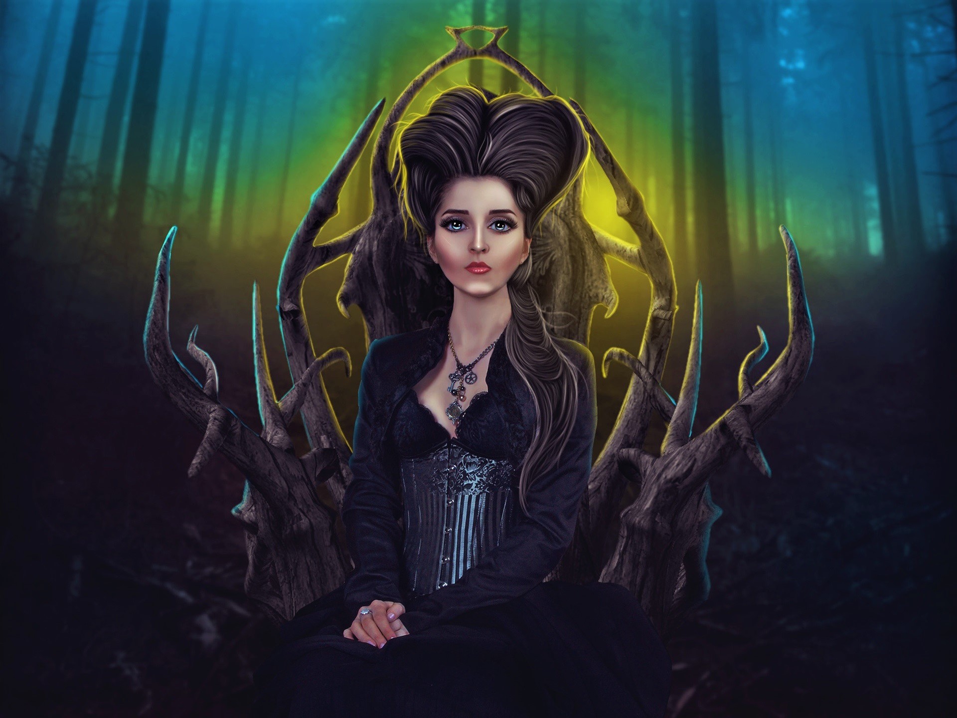 Free download wallpaper Fantasy, Dark, Forest, Witch on your PC desktop