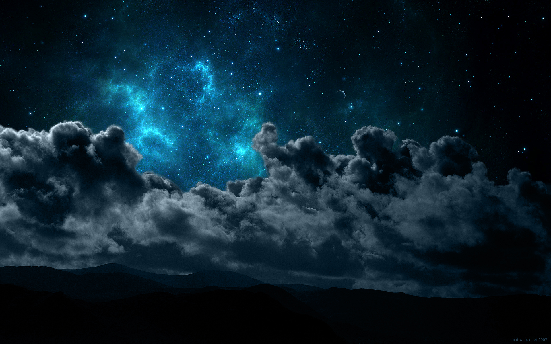 Скачать обои бесплатно Небо, Звезды, Ночь, Облака, Луна, Звездное Небо, Синий, Земля/природа картинка на рабочий стол ПК