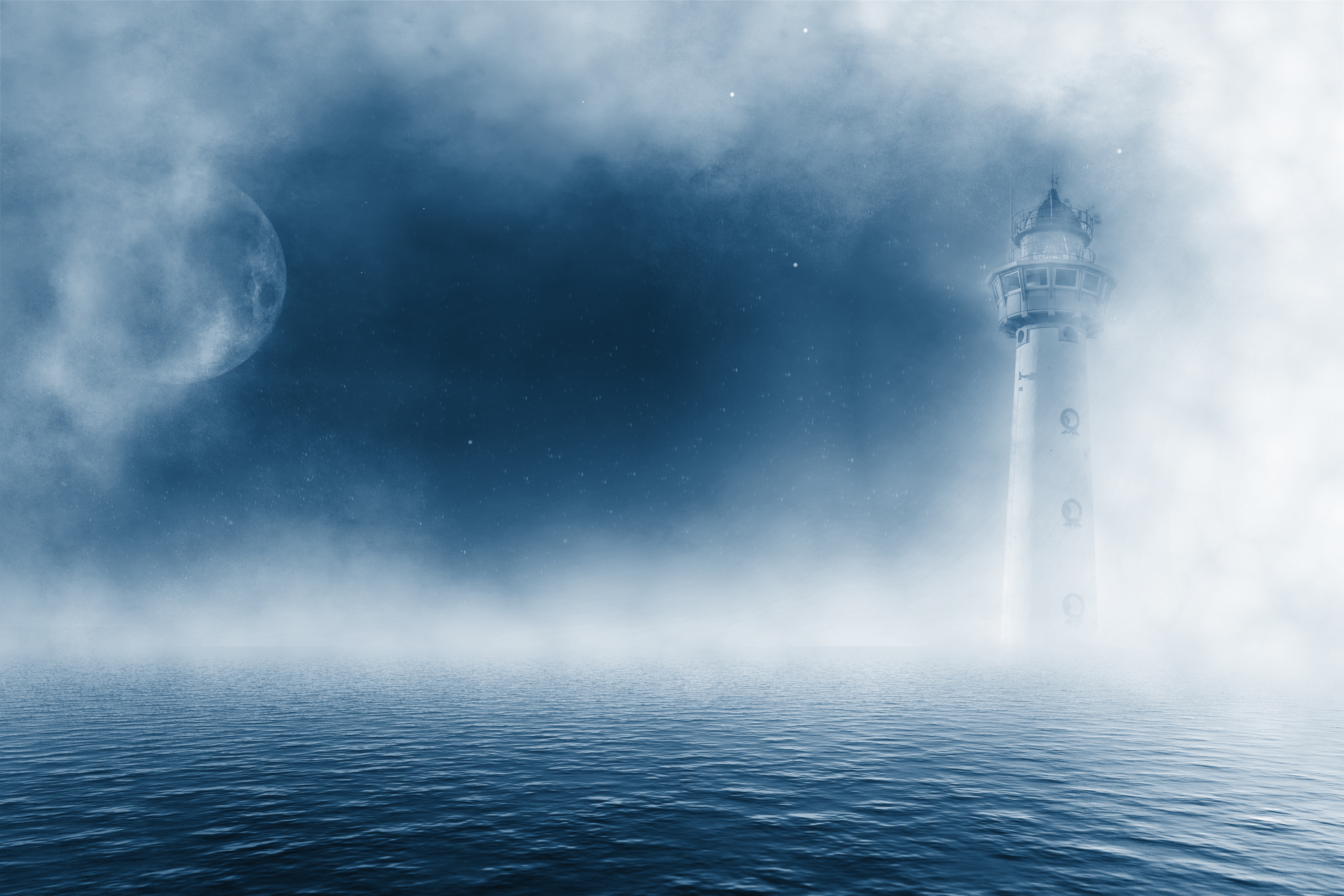 Handy-Wallpaper Nebel, Natur, Clouds, Sea, Leuchtturm kostenlos herunterladen.