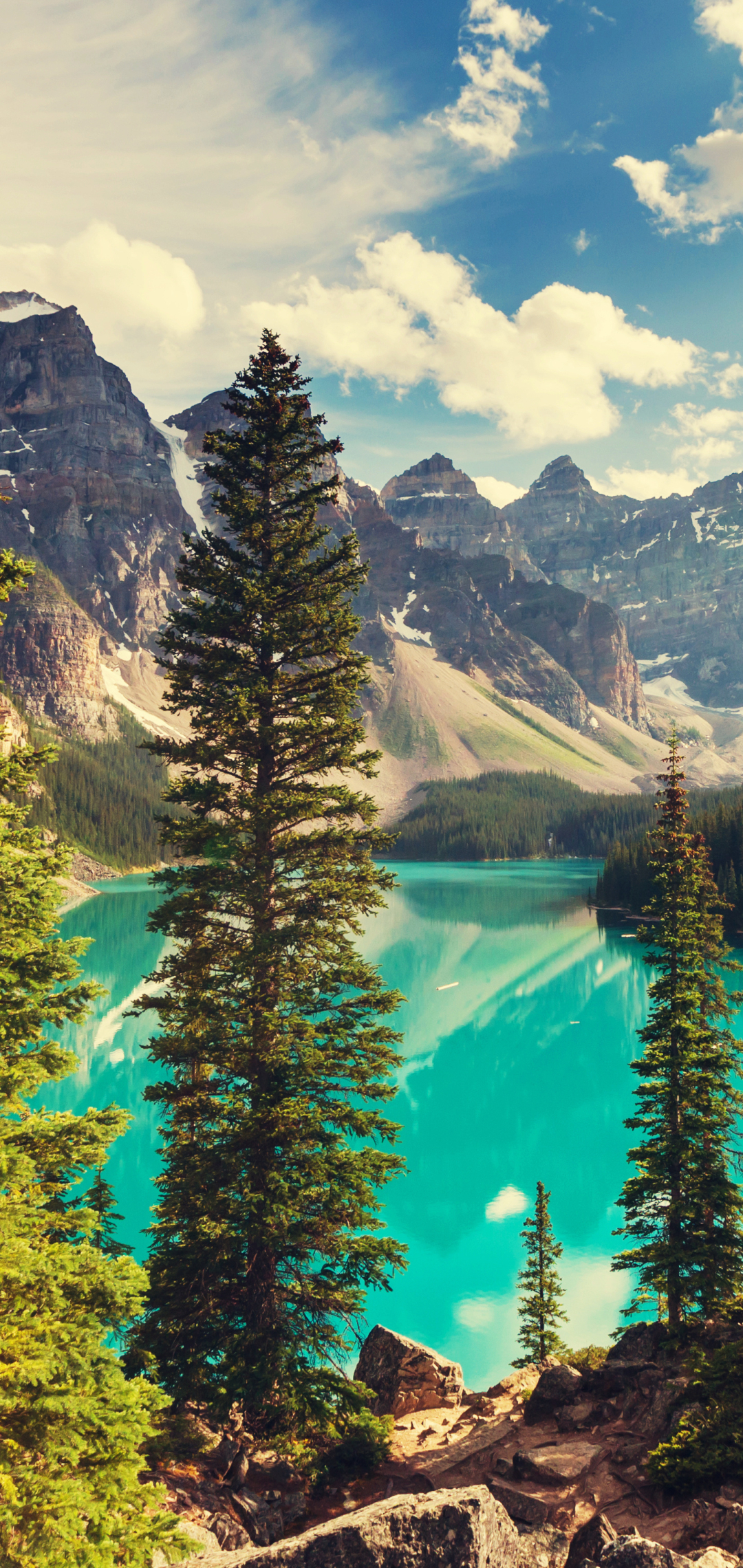 Download mobile wallpaper Landscape, Nature, Lakes, Mountain, Lake, Canada, Forest, Tree, Earth, Moraine Lake, Banff National Park for free.