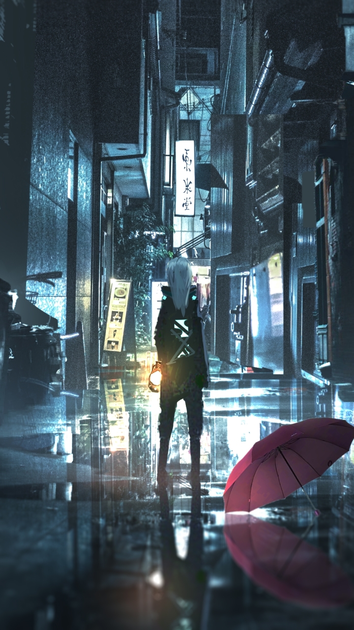 Download mobile wallpaper Anime, Night, Street for free.