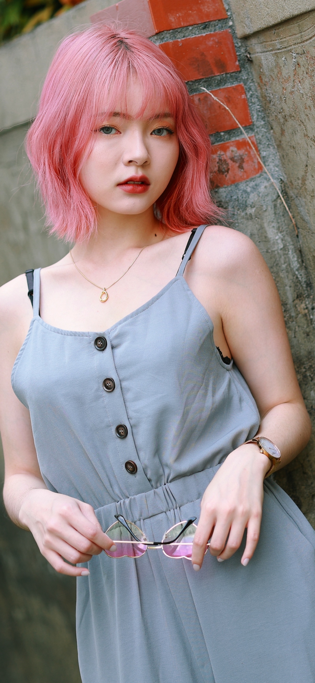 Download mobile wallpaper Model, Women, Pink Hair, Asian, Short Hair for free.