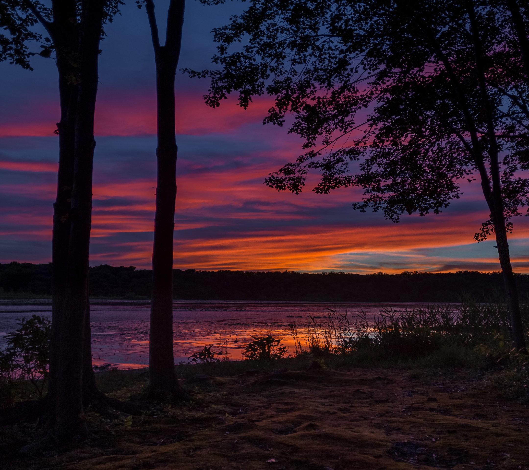 Free download wallpaper Sunset, Sky, Lake, Silhouette, Earth, Helmetta Pond on your PC desktop