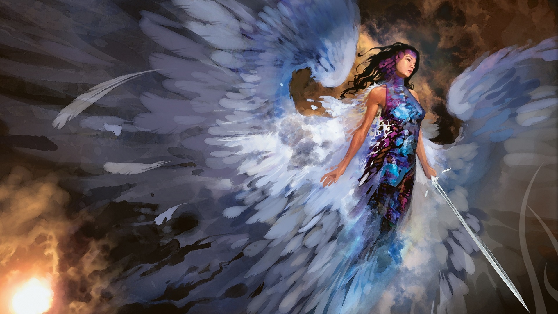 無料モバイル壁紙ファンタジー, 天使, 翼, 剣をダウンロードします。