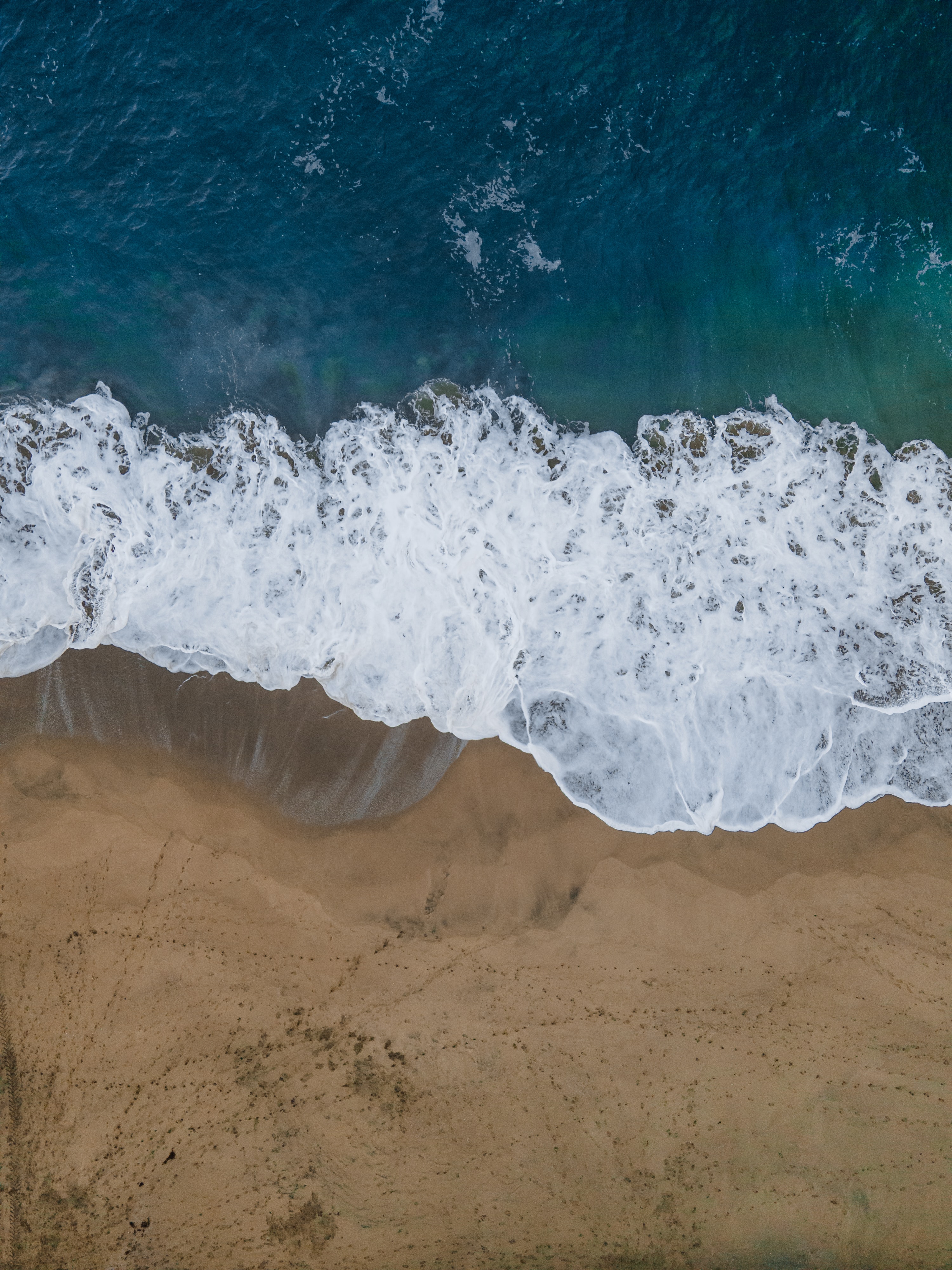 Download mobile wallpaper Sand, View From Above, Wave, Water, Nature, Sea, Beach for free.