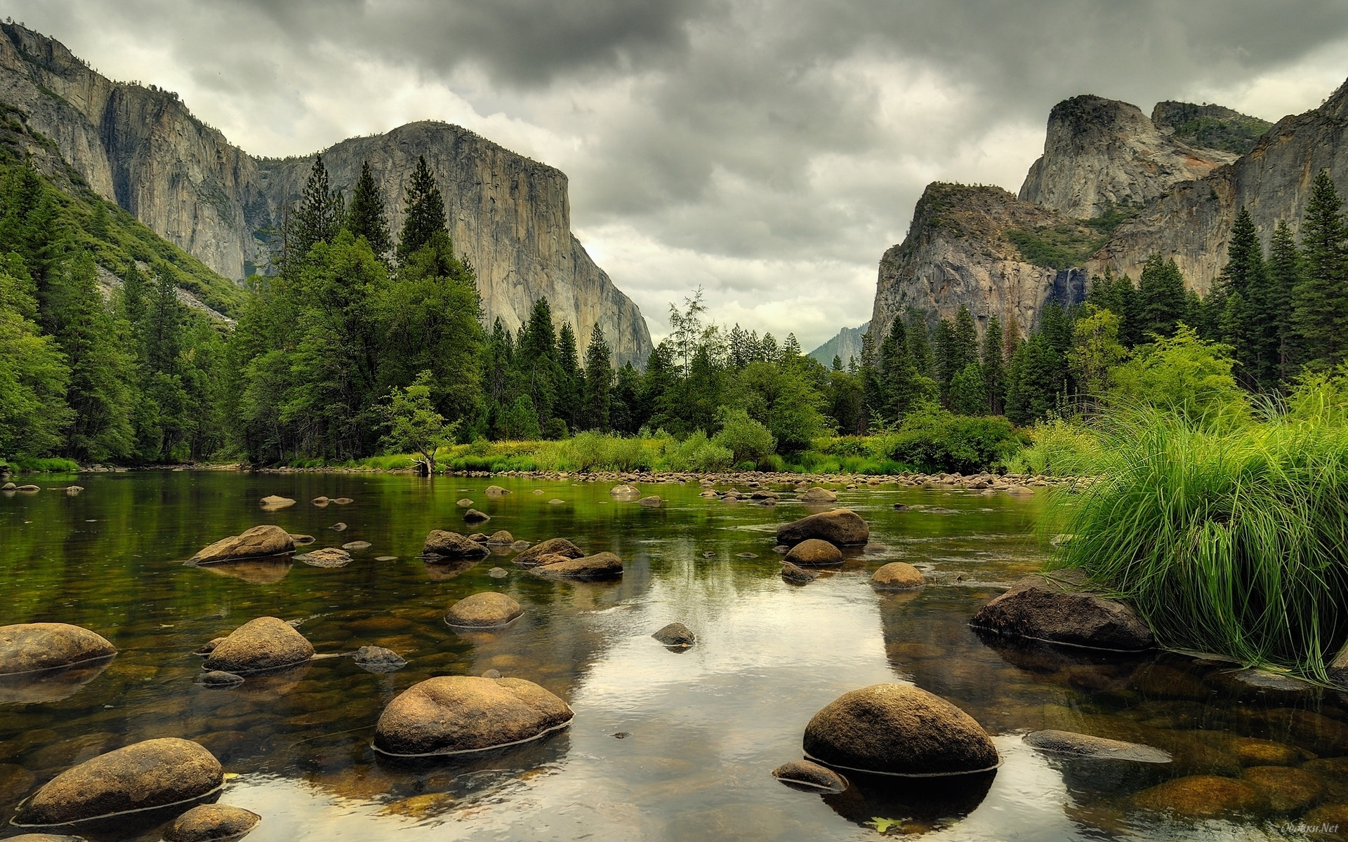 PCデスクトップに風景, 川, 木, ストーンズ, 山脈画像を無料でダウンロード