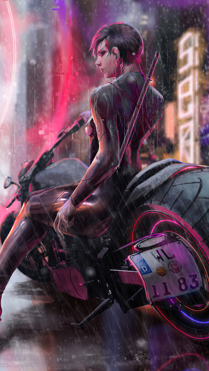 Download mobile wallpaper Cyberpunk, Motorcycle, Sci Fi, Futuristic for free.