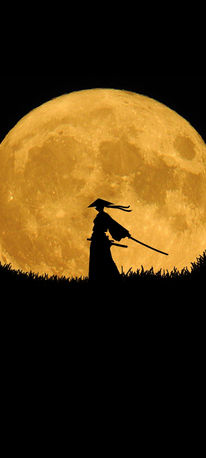 Download mobile wallpaper Fantasy, Moon, Samurai for free.