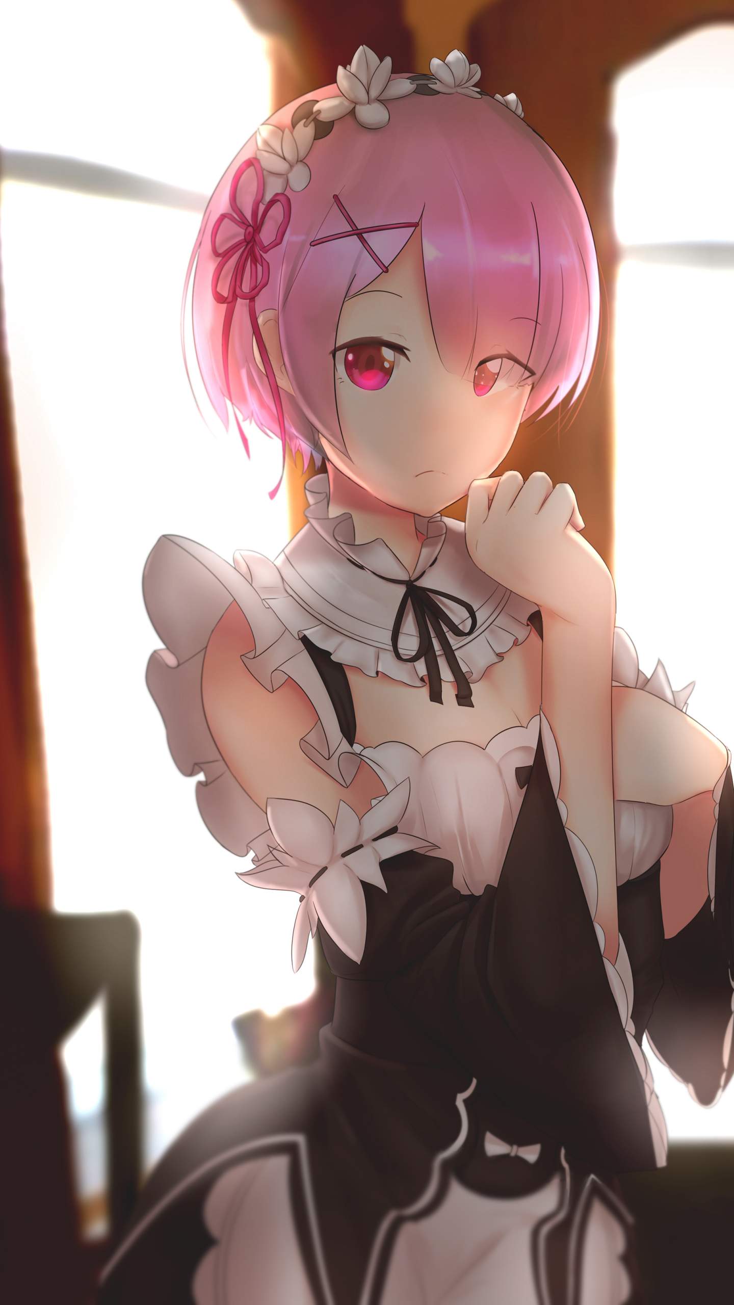 Download mobile wallpaper Anime, Pink Hair, Short Hair, Pink Eyes, Re:zero Starting Life In Another World, Ram (Re:zero) for free.