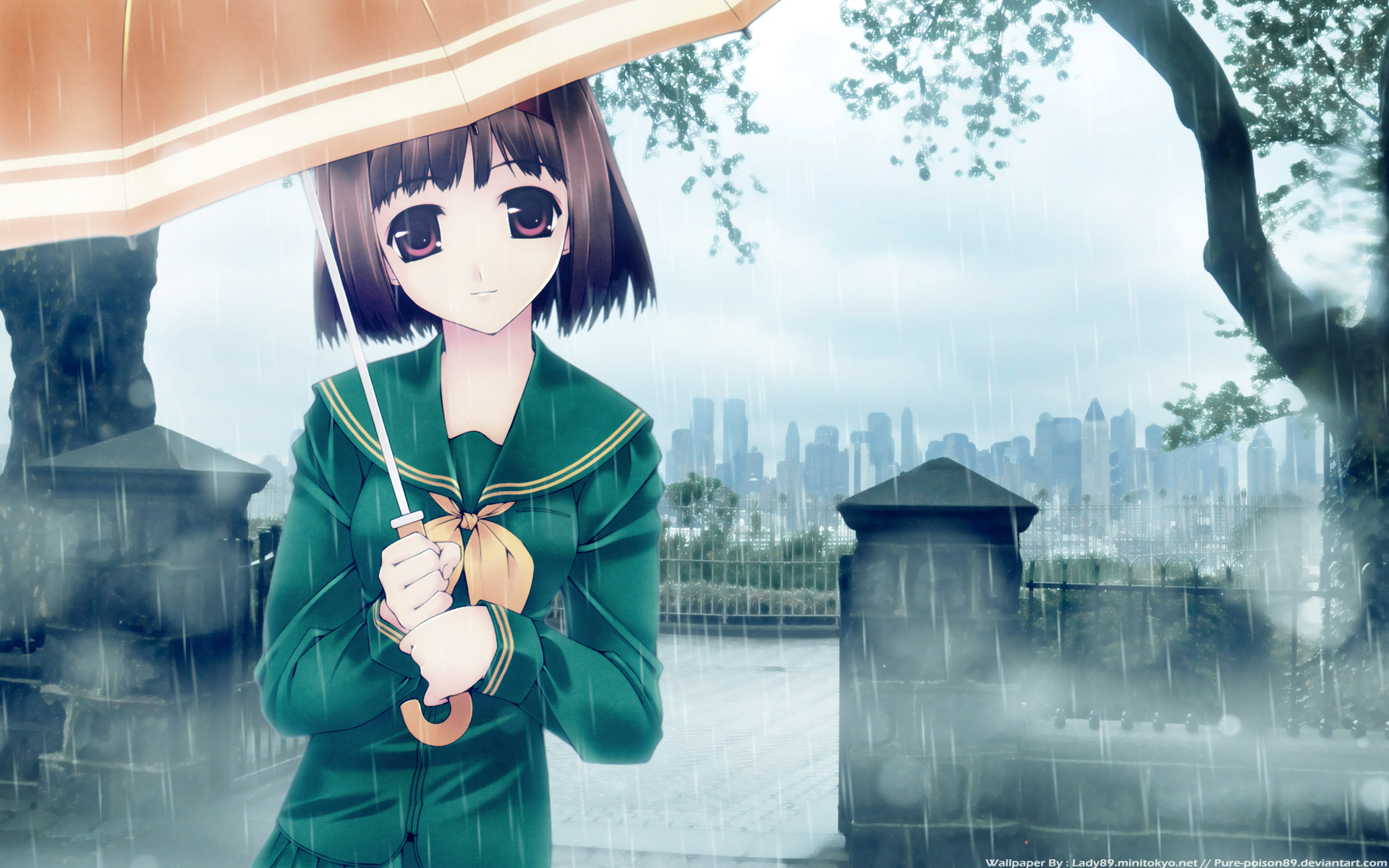 Download mobile wallpaper Girl, Cute, Rain, Anime for free.