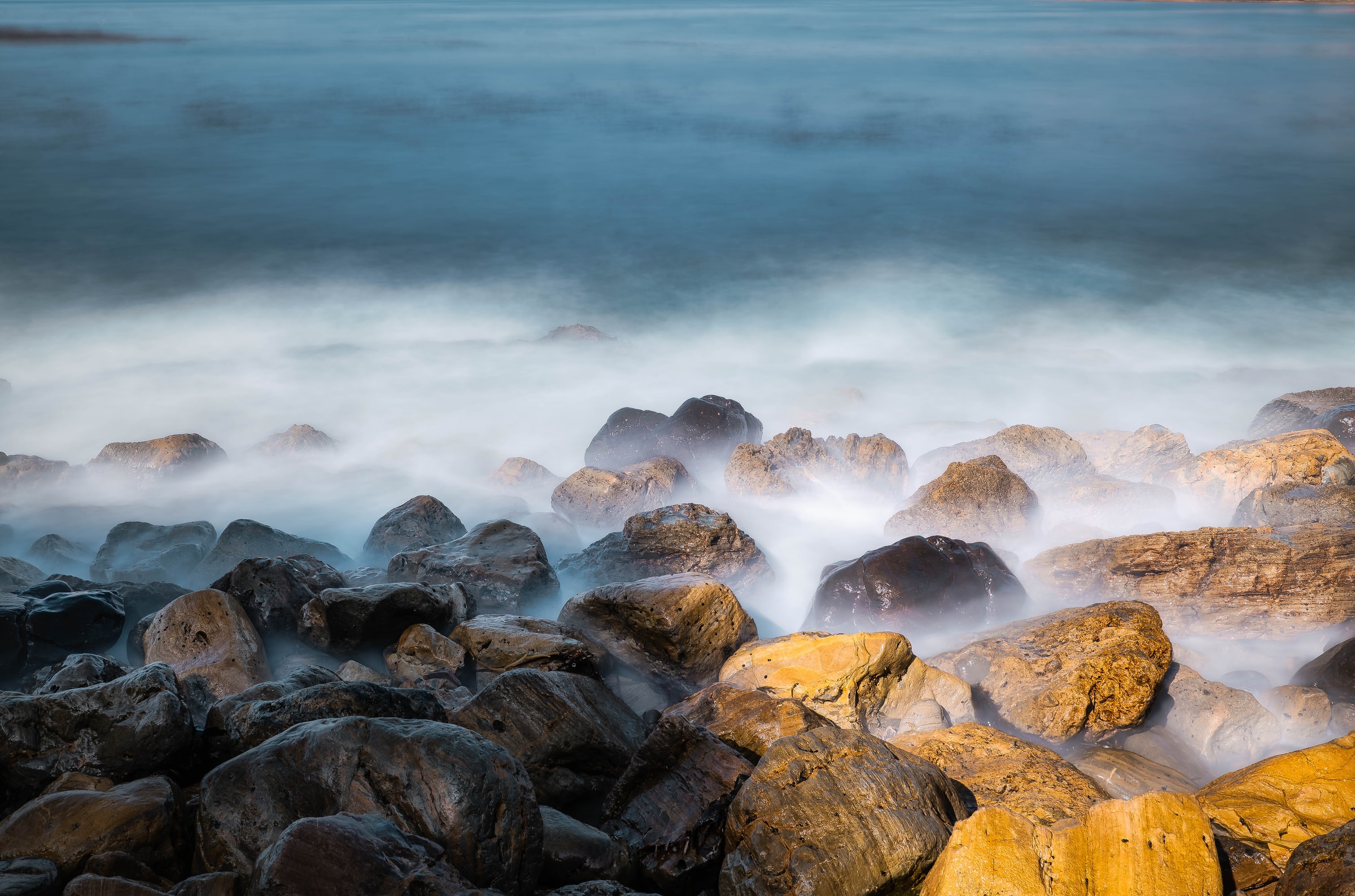 Free download wallpaper Stones, Rocks, Fog, Nature, Sea on your PC desktop