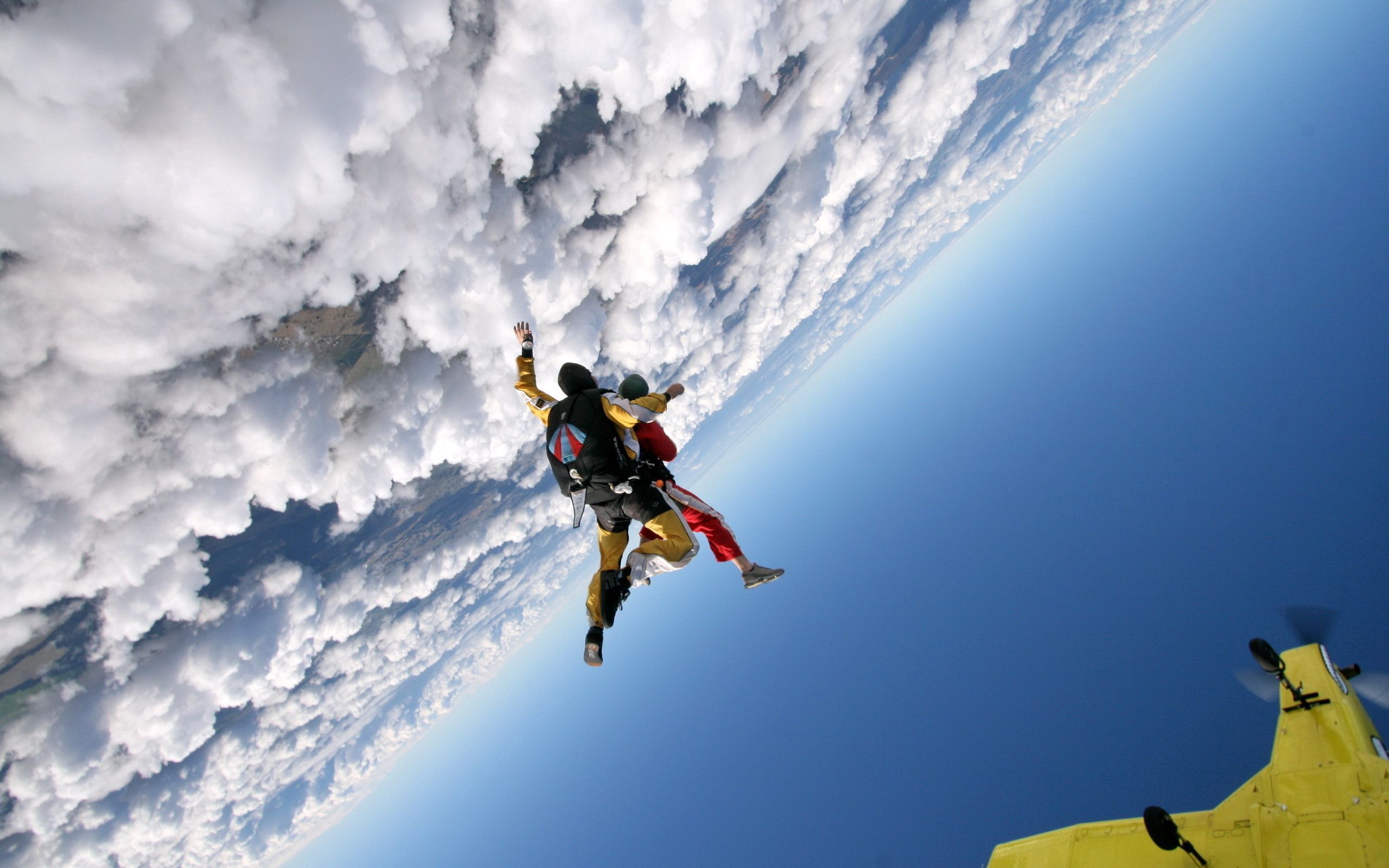 bounce, plane, sports, airplane, sky, clouds, jump, parachutists, paratroopers HD wallpaper