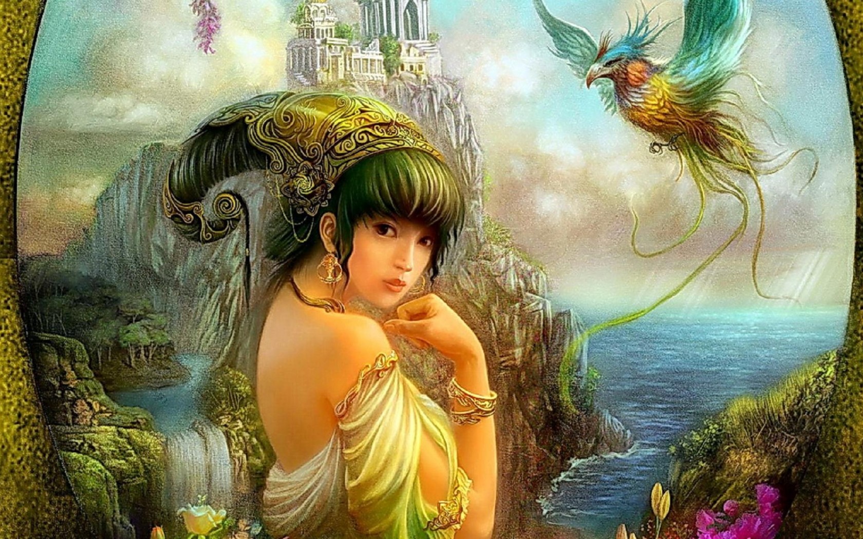 Free download wallpaper Fantasy, Bird, Women, Asian on your PC desktop