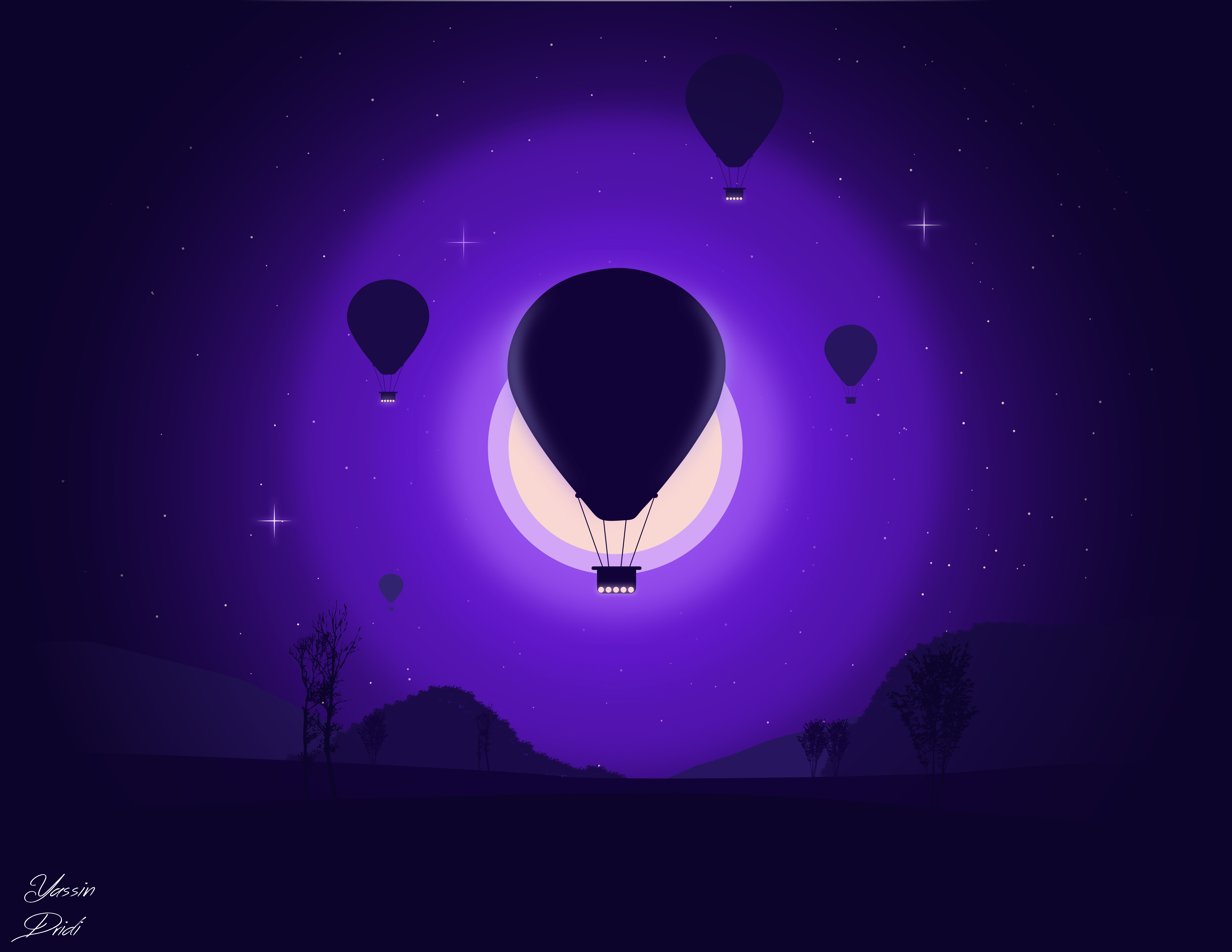Download mobile wallpaper Vector, Balloons, Night, Art, Moon for free.