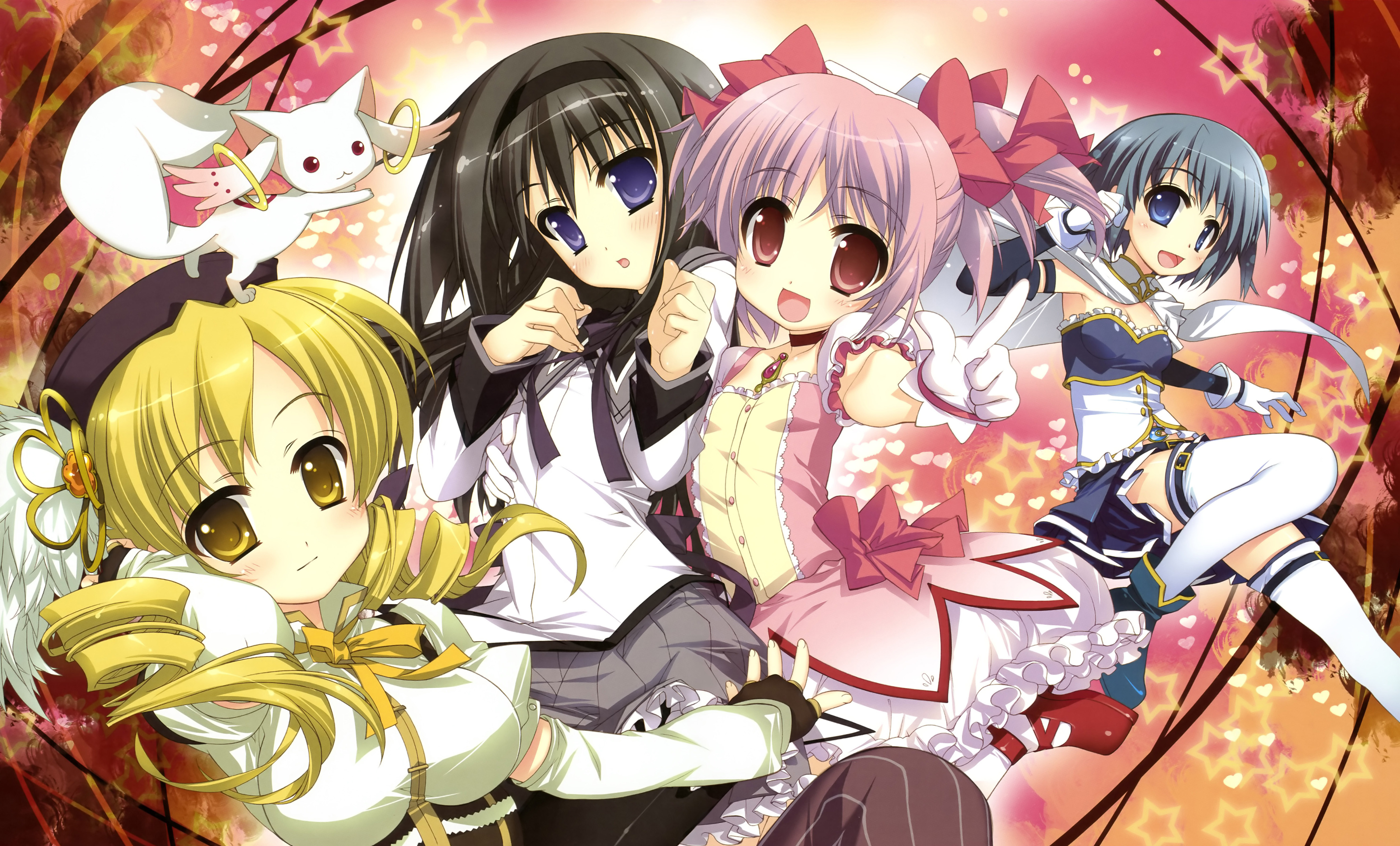 Free download wallpaper Anime, Puella Magi Madoka Magica, Homura Akemi, Madoka Kaname, Mami Tomoe, Sayaka Miki, Kyuubey (Puella Magi Madoka Magica) on your PC desktop