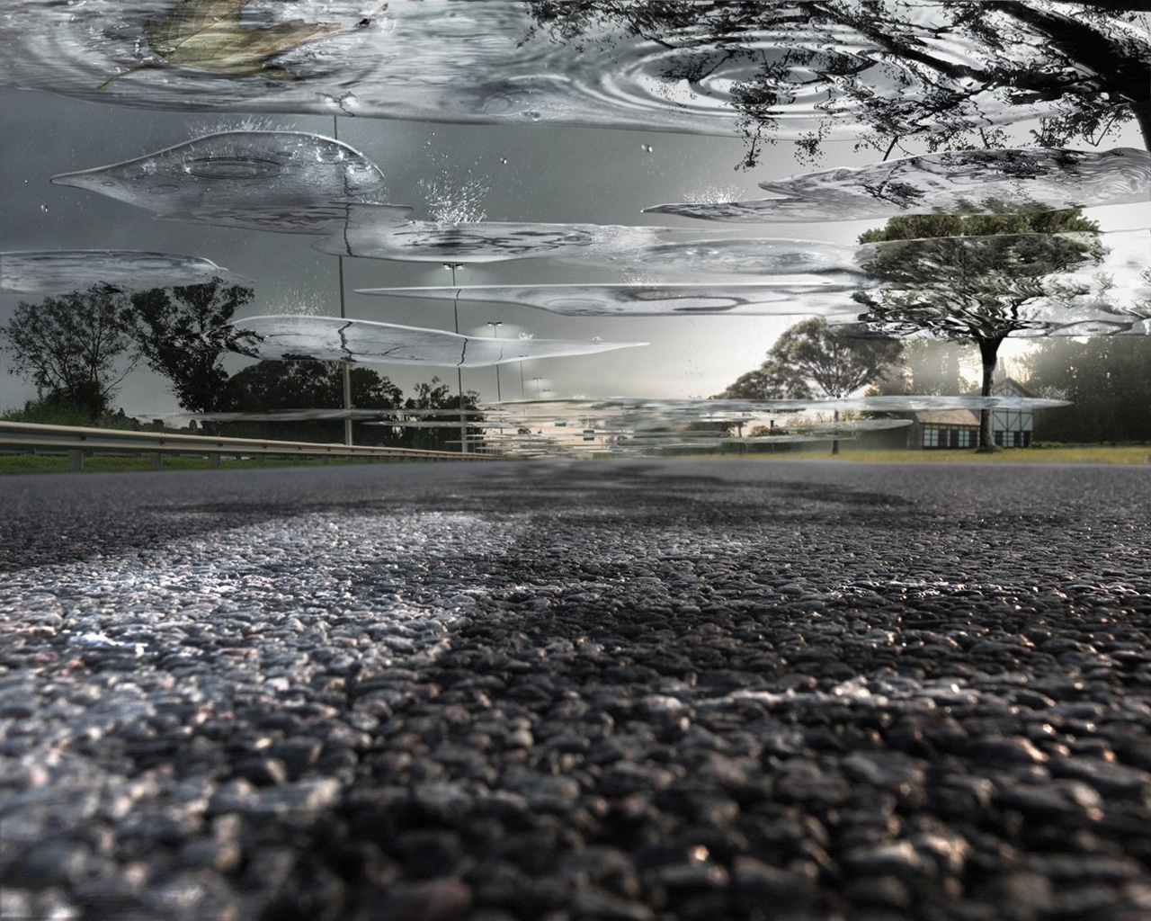 Download mobile wallpaper Roads, Water, Abstract for free.
