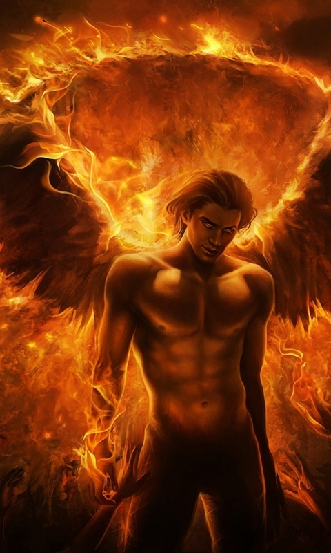 Download mobile wallpaper Dark, Flame, Wings, Warrior, Angel for free.