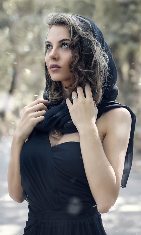 Download mobile wallpaper Brunette, Model, Women, Black Dress, Depth Of Field for free.