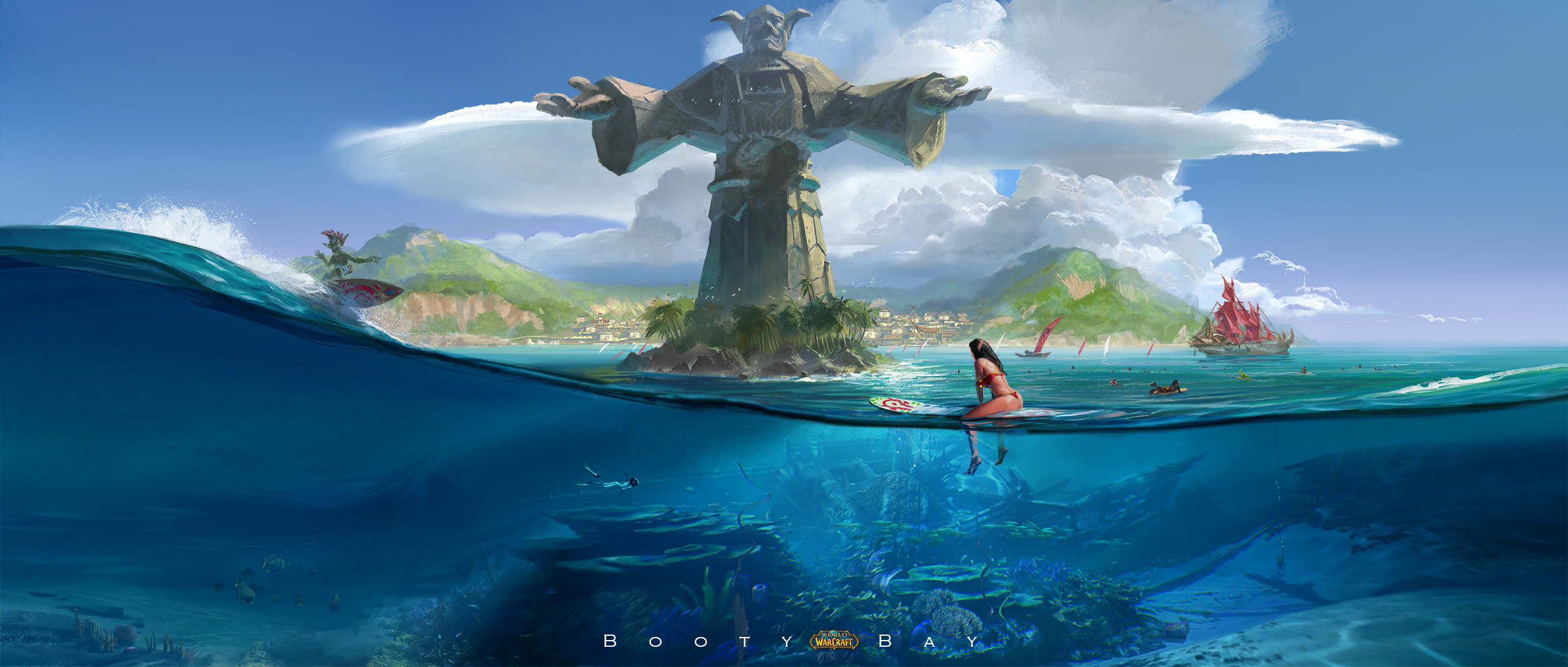 Laden Sie das Warcraft, Insel, Surfbrett, Meer, Computerspiele, World Of Warcraft-Bild kostenlos auf Ihren PC-Desktop herunter