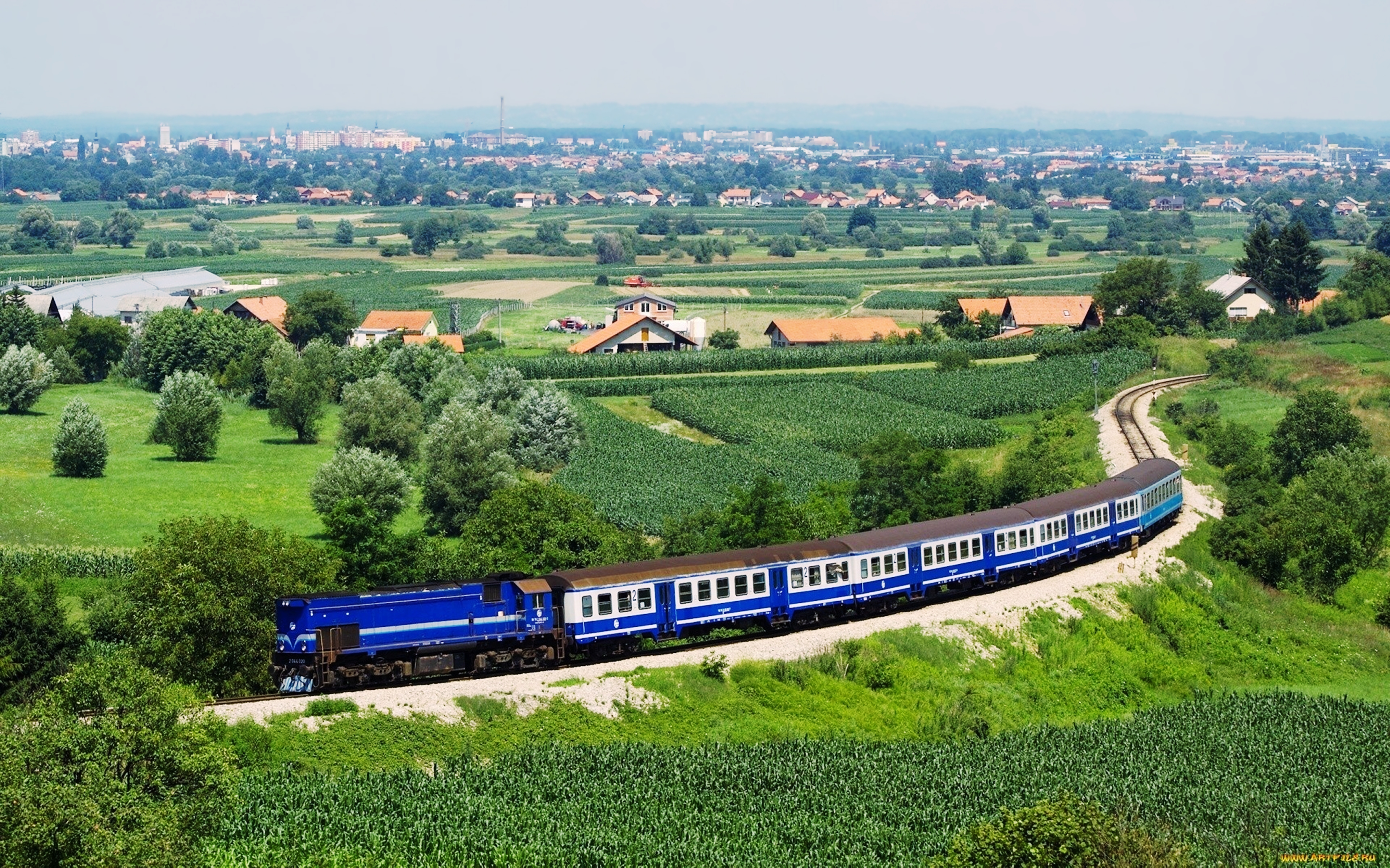 vehicles, train, countryside, field, landscape, railroad