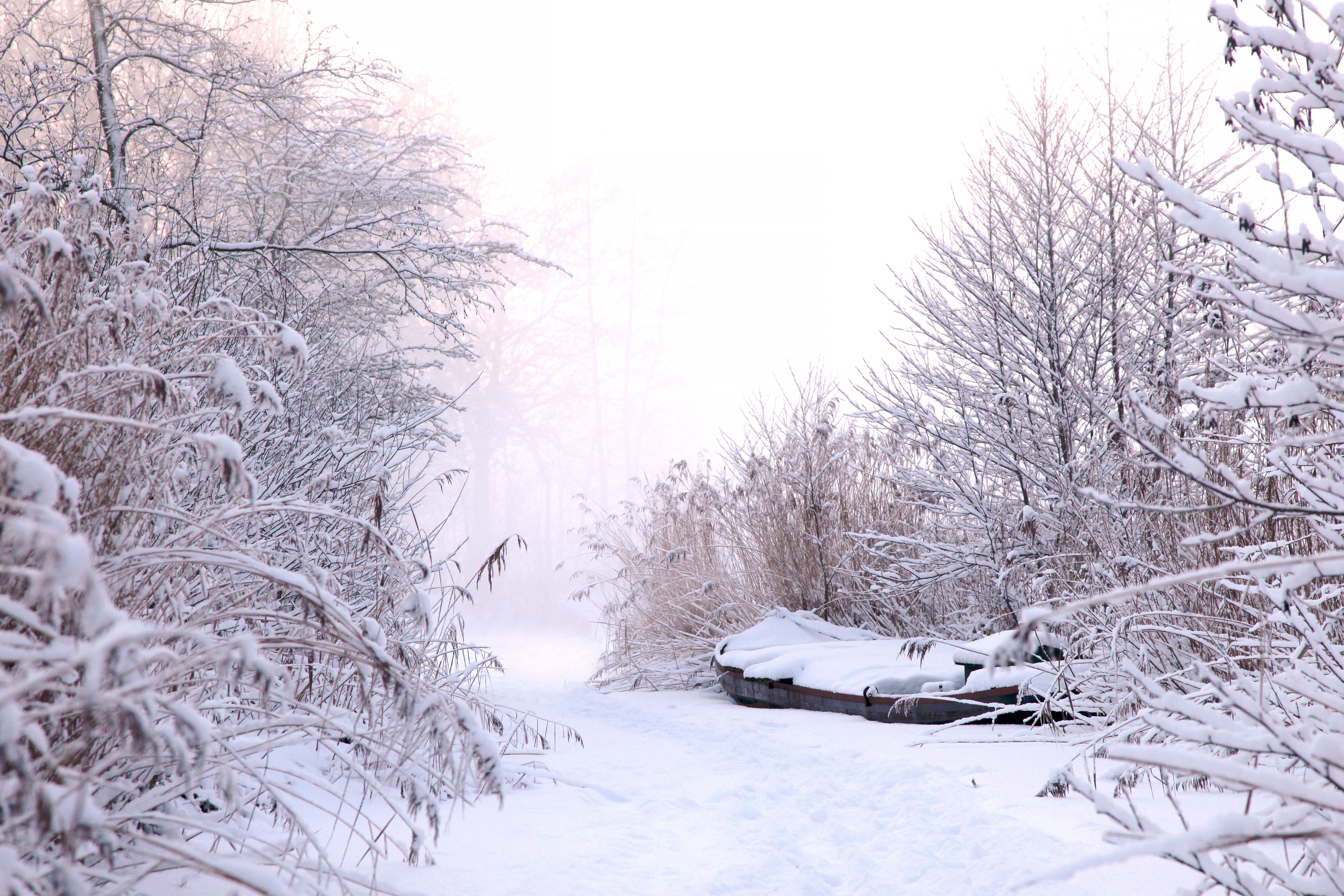 Free download wallpaper Winter, Snow, Fog, Path, Boat, Photography on your PC desktop